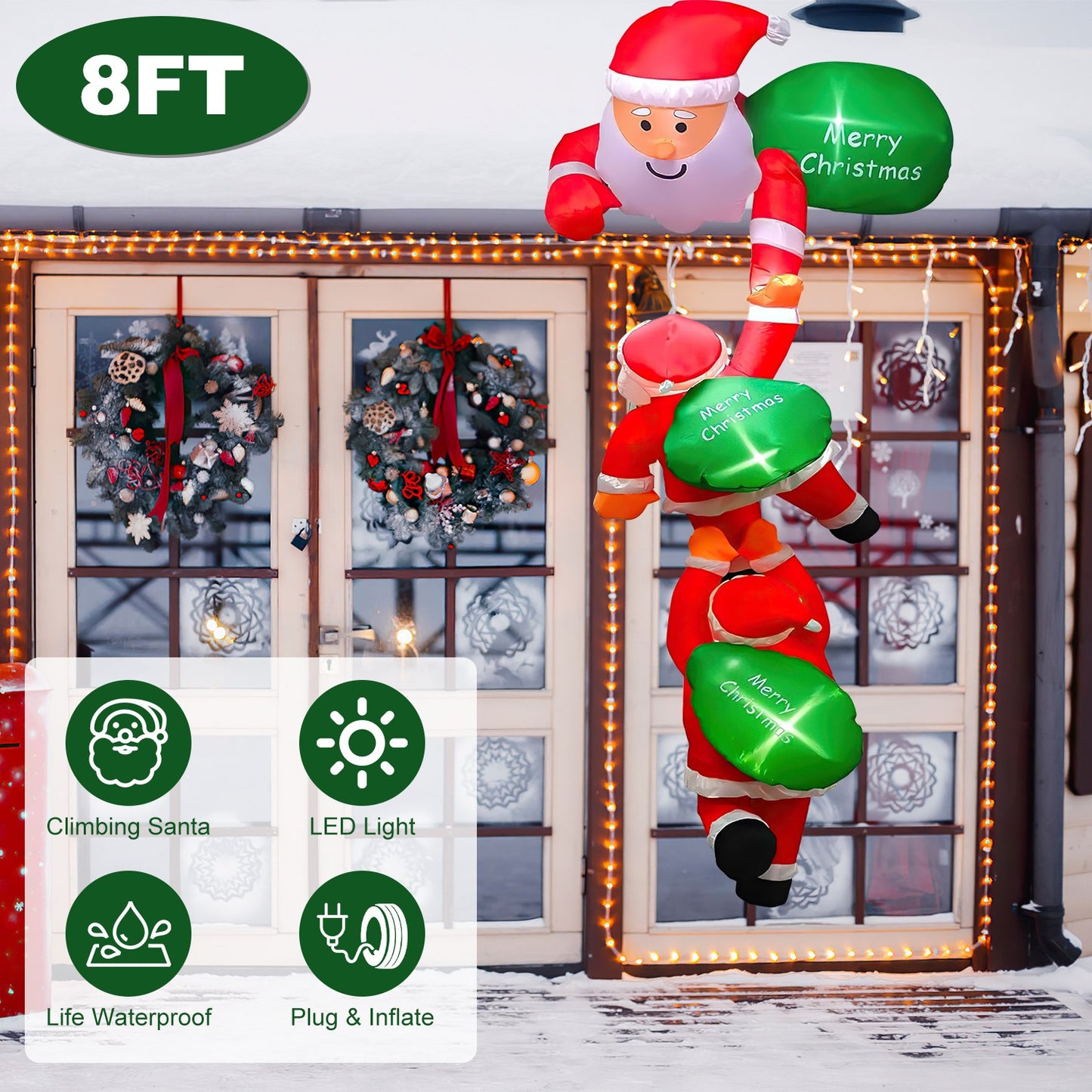 8FT Inflatable Climbing Santa Claus with LED Lights