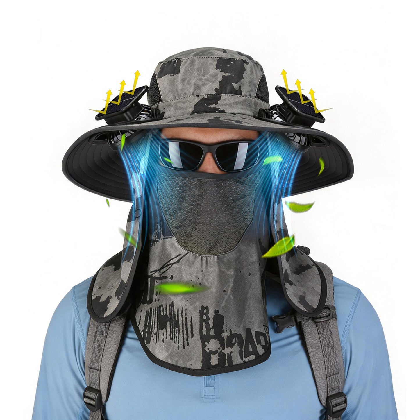 Solar Fan Hat with UPF50+ Sun Protection and Neck Flap