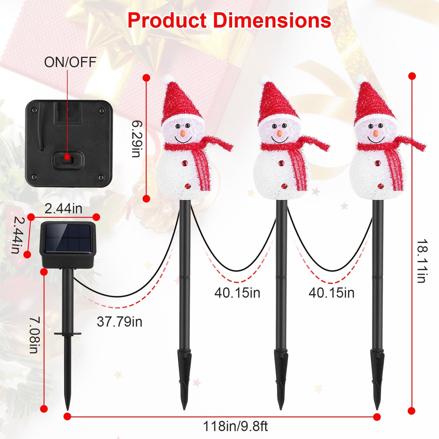 Solar Snowman Stake Light Set - 3 Piece Christmas Decoration