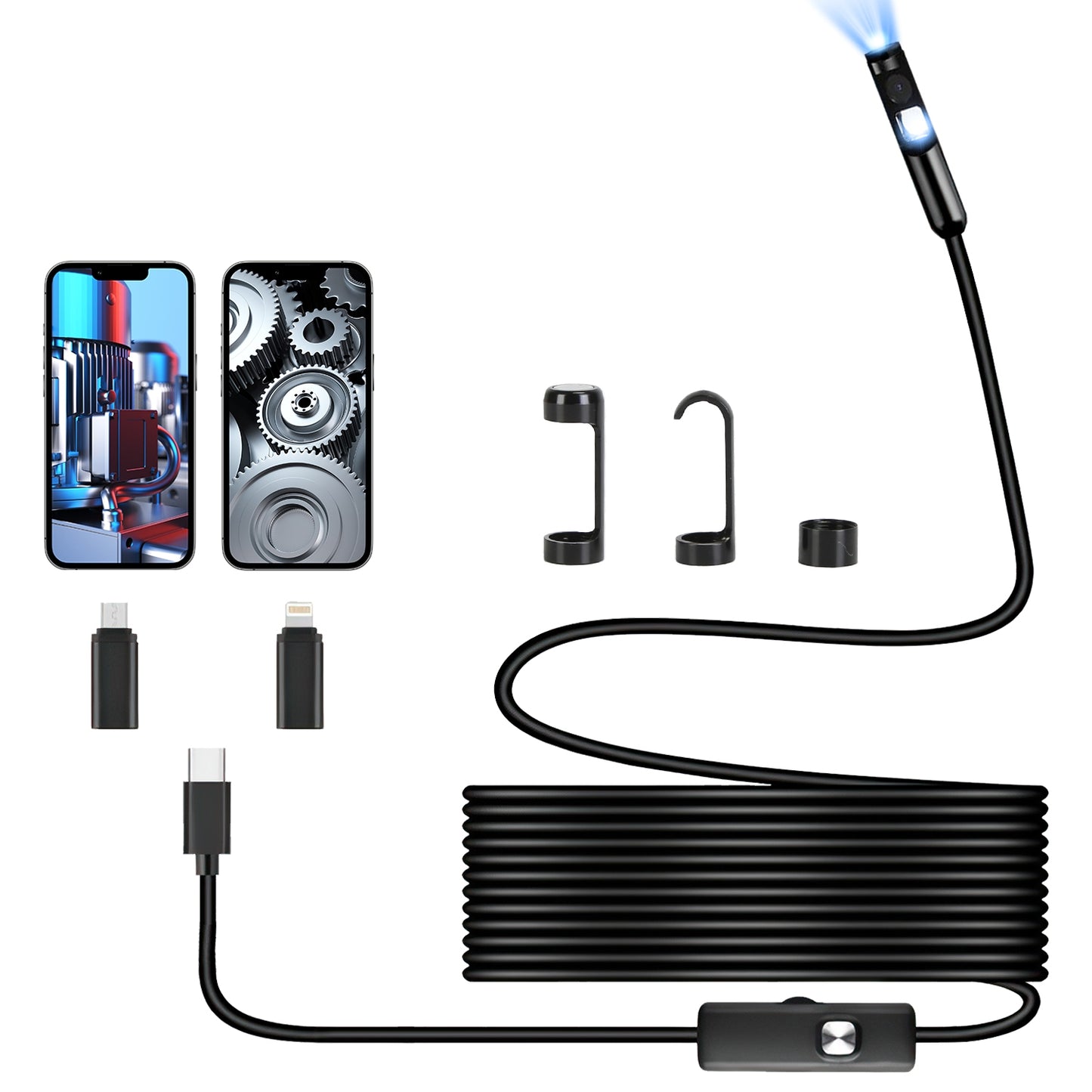 Endoscope Camera 1920P HD Waterproof with Dual Lens & 16.4ft Cable
