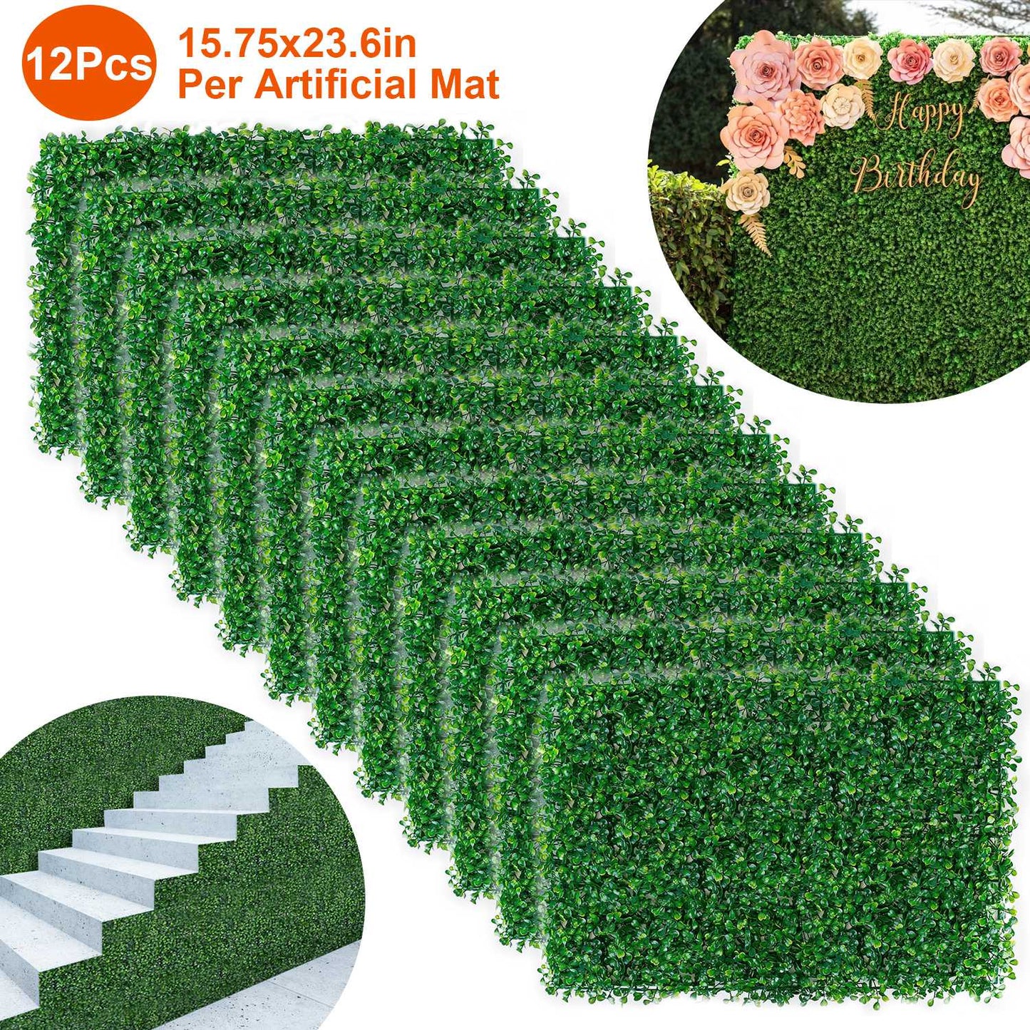 Artificial Boxwood Hedge Panels 23.6x15.75in - 12 Pack