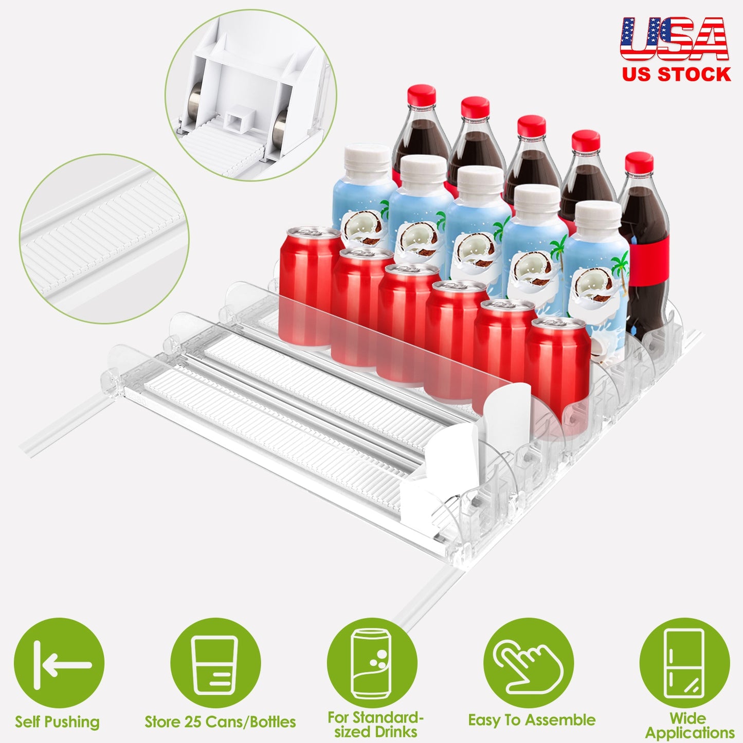 Spring Loaded Beverage Dispenser for Fridge – 5 Rows, 25 Cans