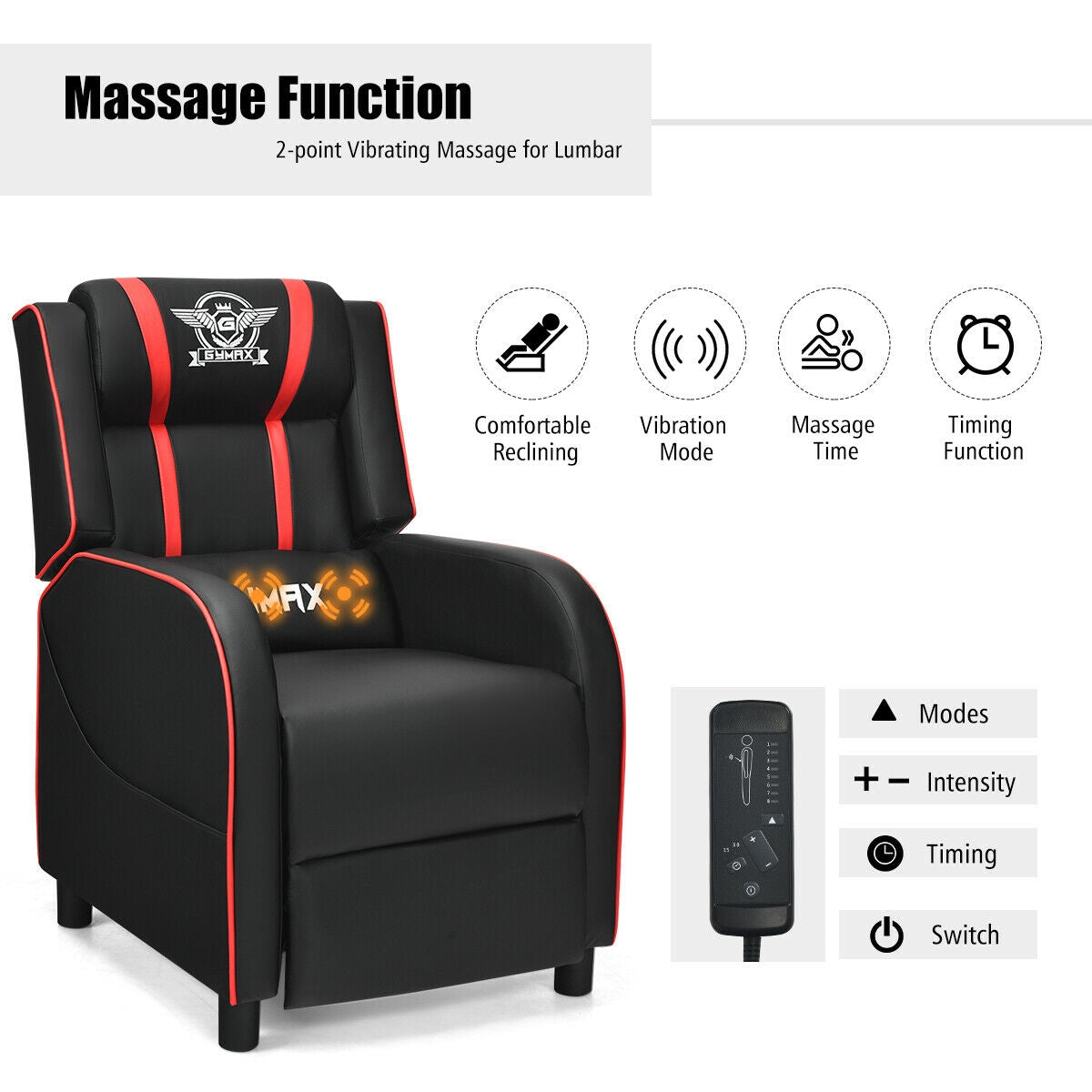 Gaming Recliner Chair with Massage and Footrest