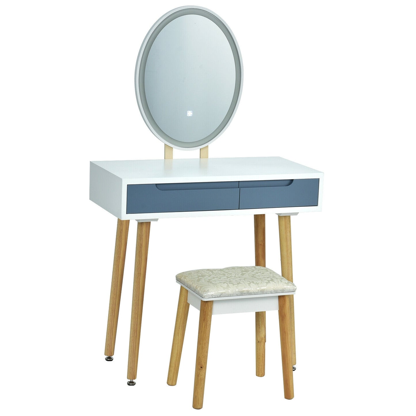 Vanity Makeup Table with Lighted Mirror and Stool Set