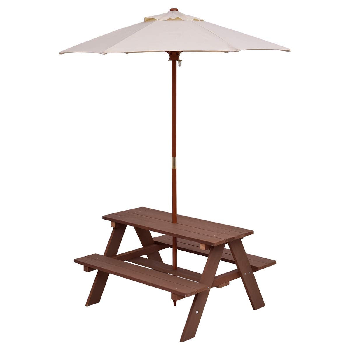 Kids Picnic Table with Umbrella - 4 Seat Outdoor Bench Set