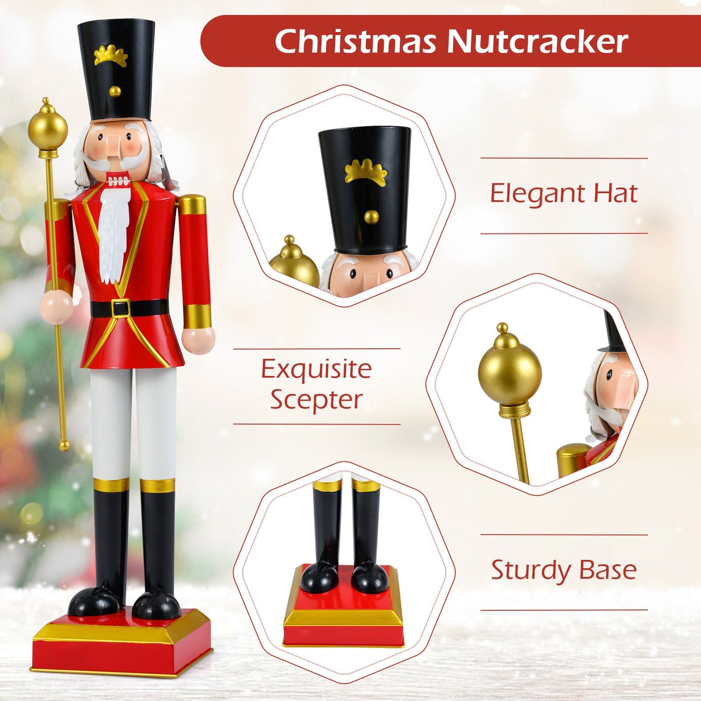 32.5 Inch Christmas Nutcracker with High Hat and Beautiful Scepter