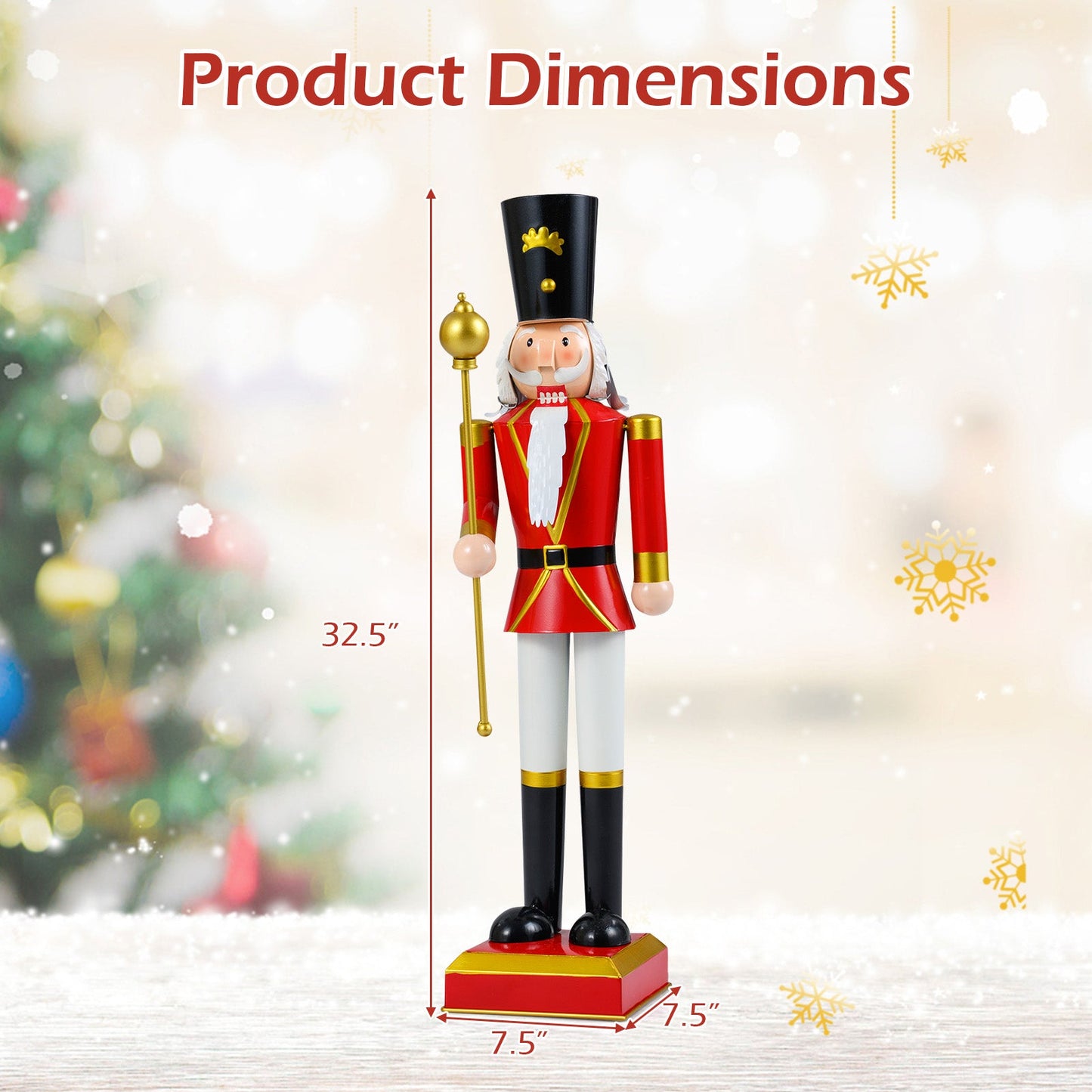 32.5 Inch Christmas Nutcracker with High Hat and Beautiful Scepter