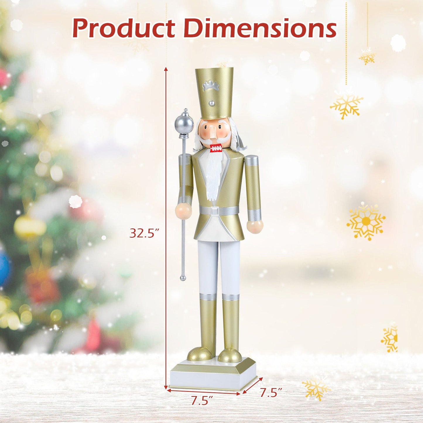 32.5 Inch Christmas Nutcracker with High Hat and Beautiful Scepter
