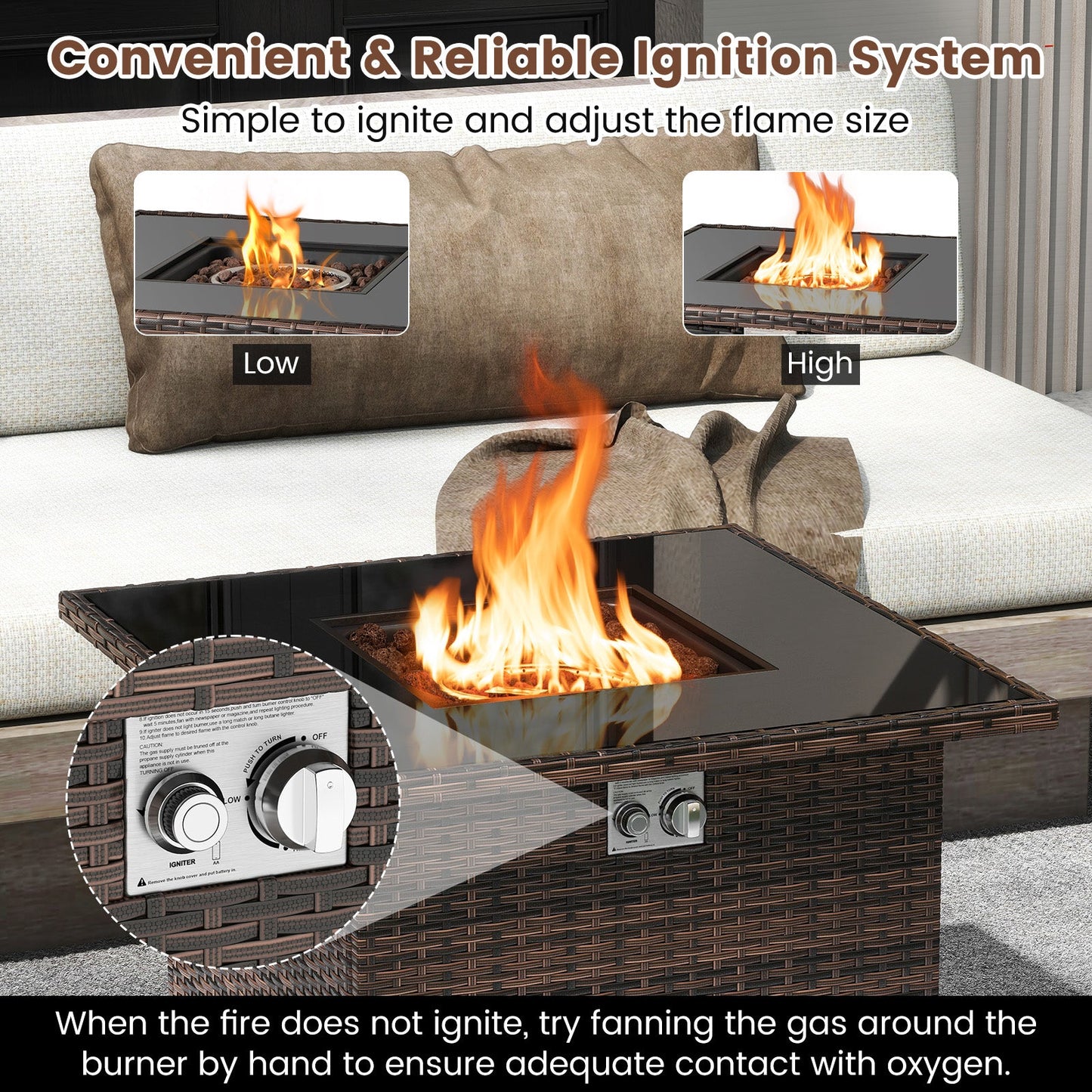 32.5 Inch Propane Fire Pit Table 5000 BTU with Tempered Glass Tabletop