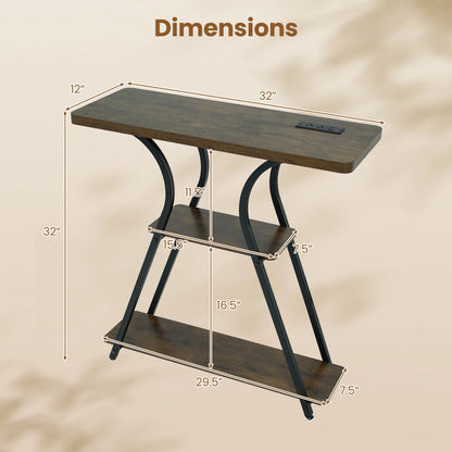 32" Console Table with Power Outlets and LED Lights