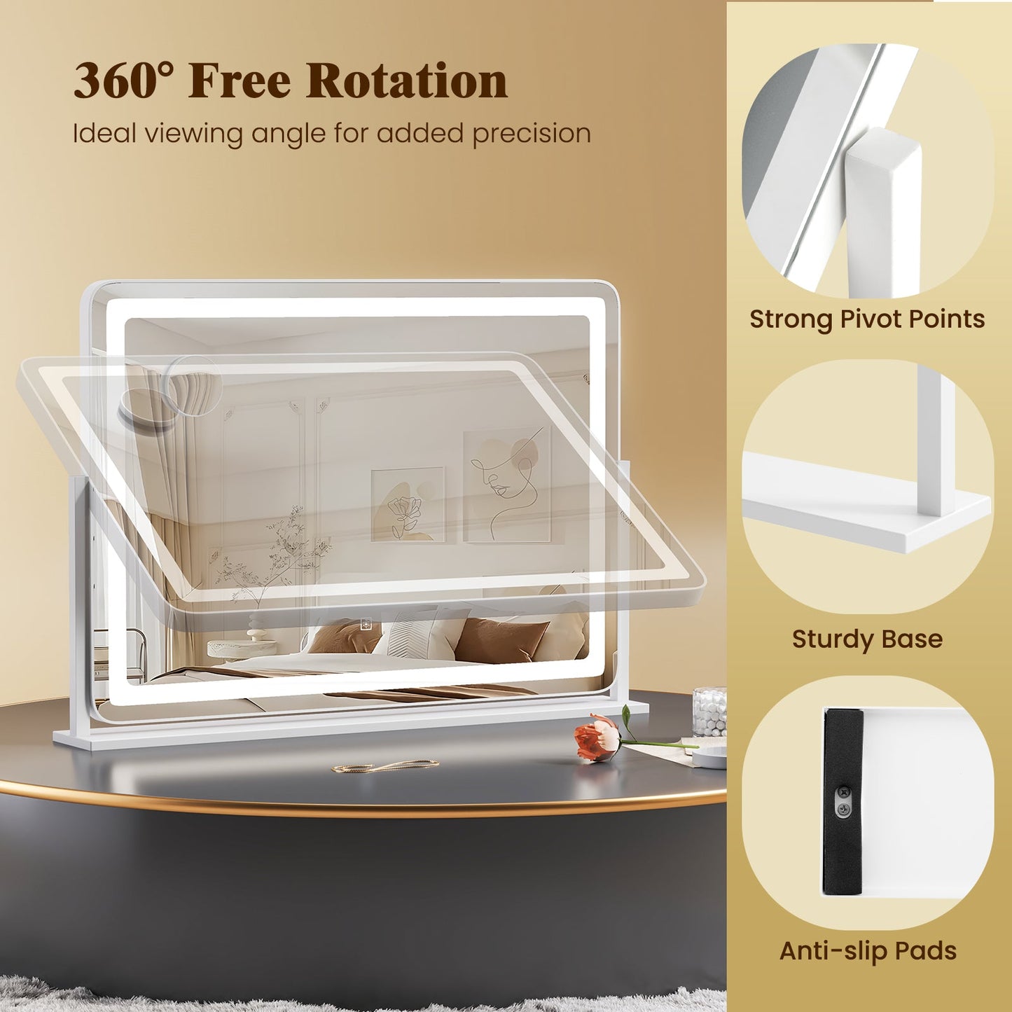 32 x 22 Inch Large Makeup Vanity Mirror with 3-Color Lighting Mode-White