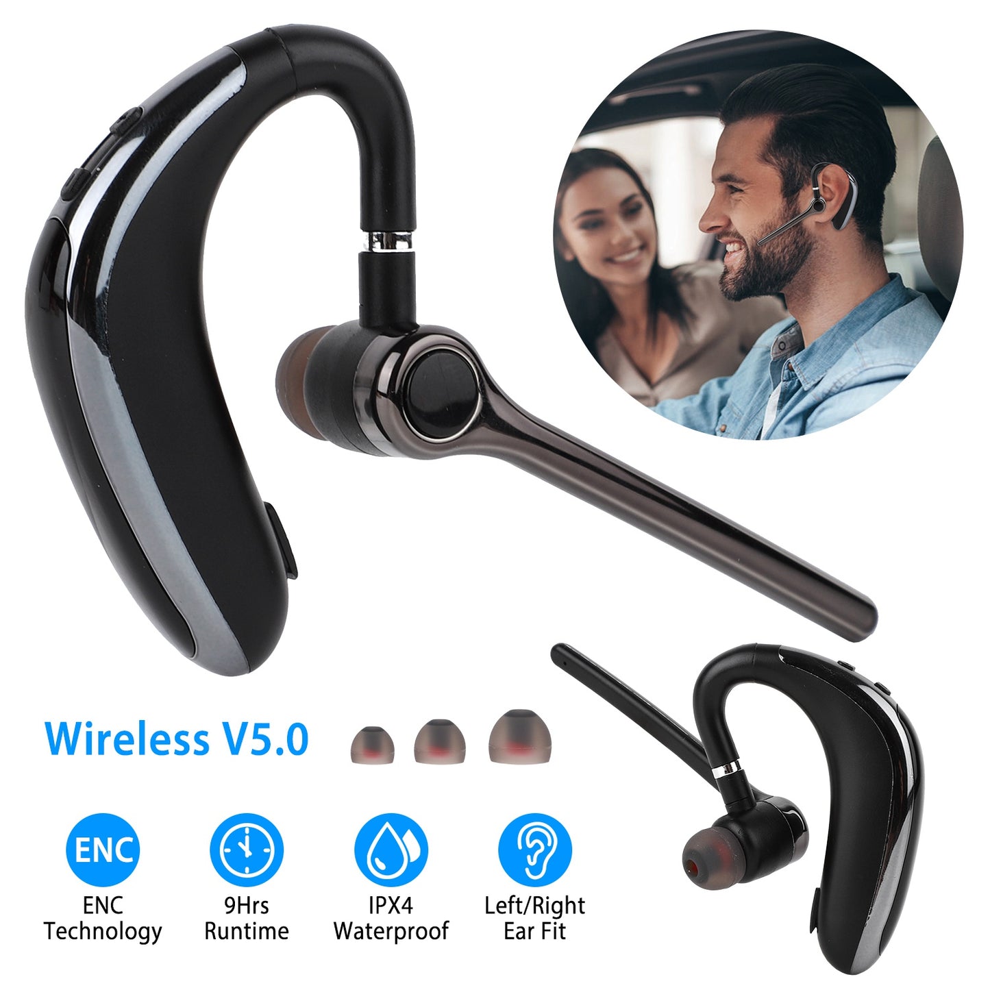 Wireless Earpiece V5.0 with ENC Noise Cancellation