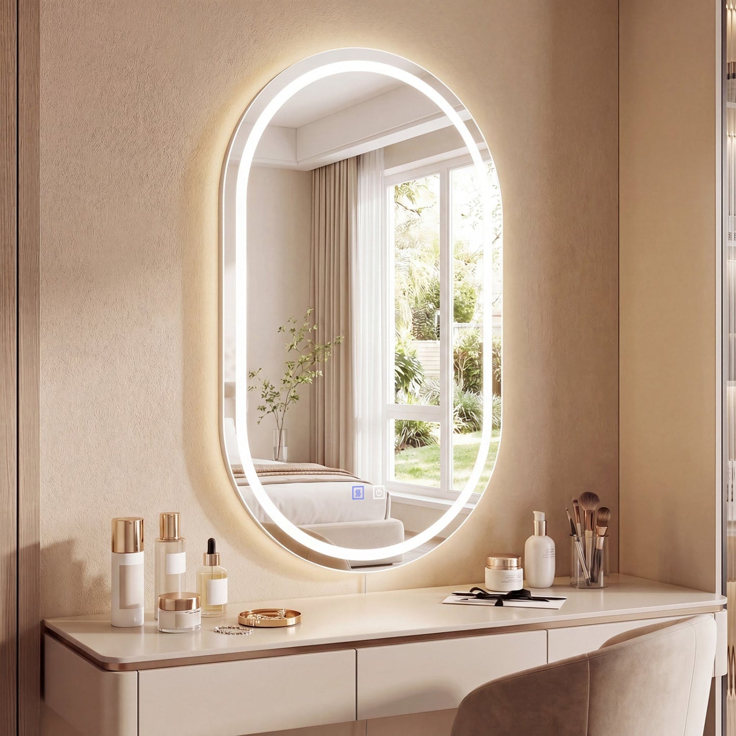 Oval LED Bathroom Mirror 32x20" with Dimming & Defogger