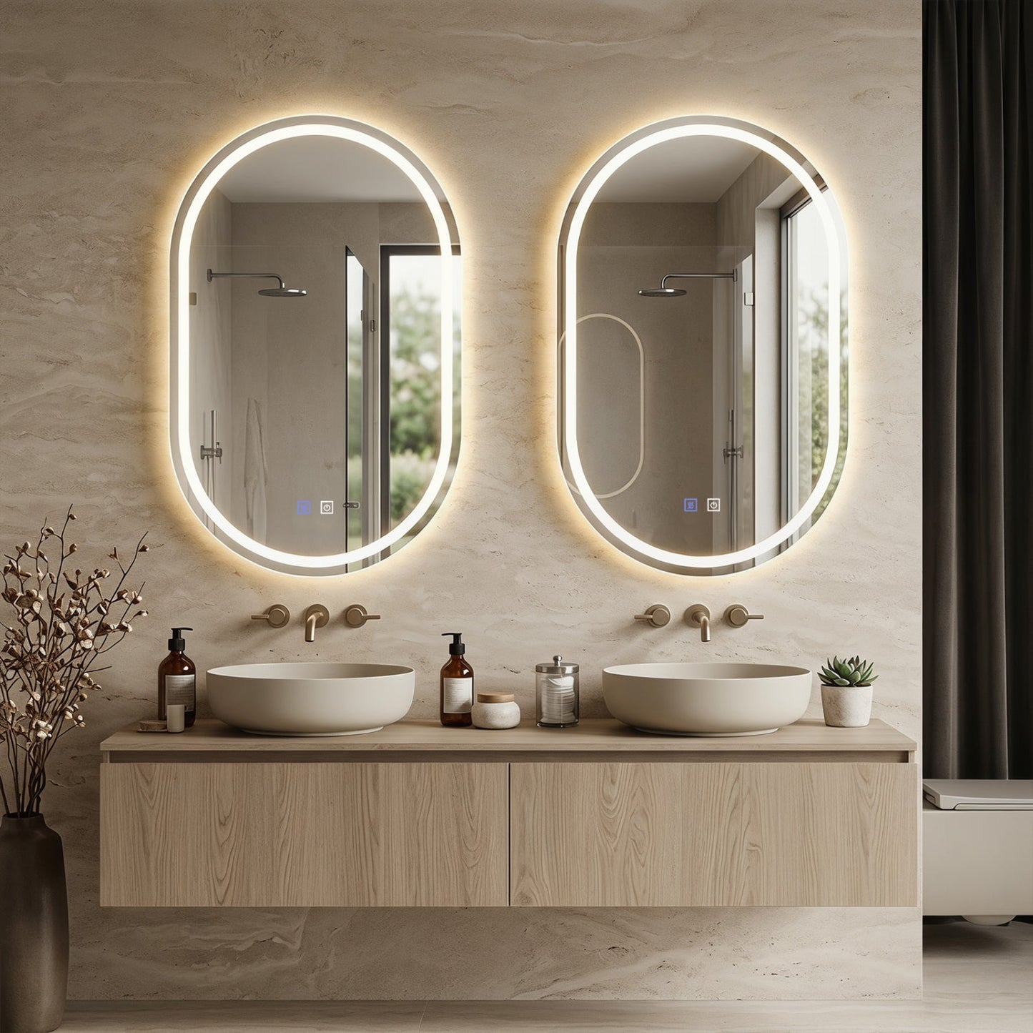 Oval LED Bathroom Mirror 32x20" with Dimming & Defogger
