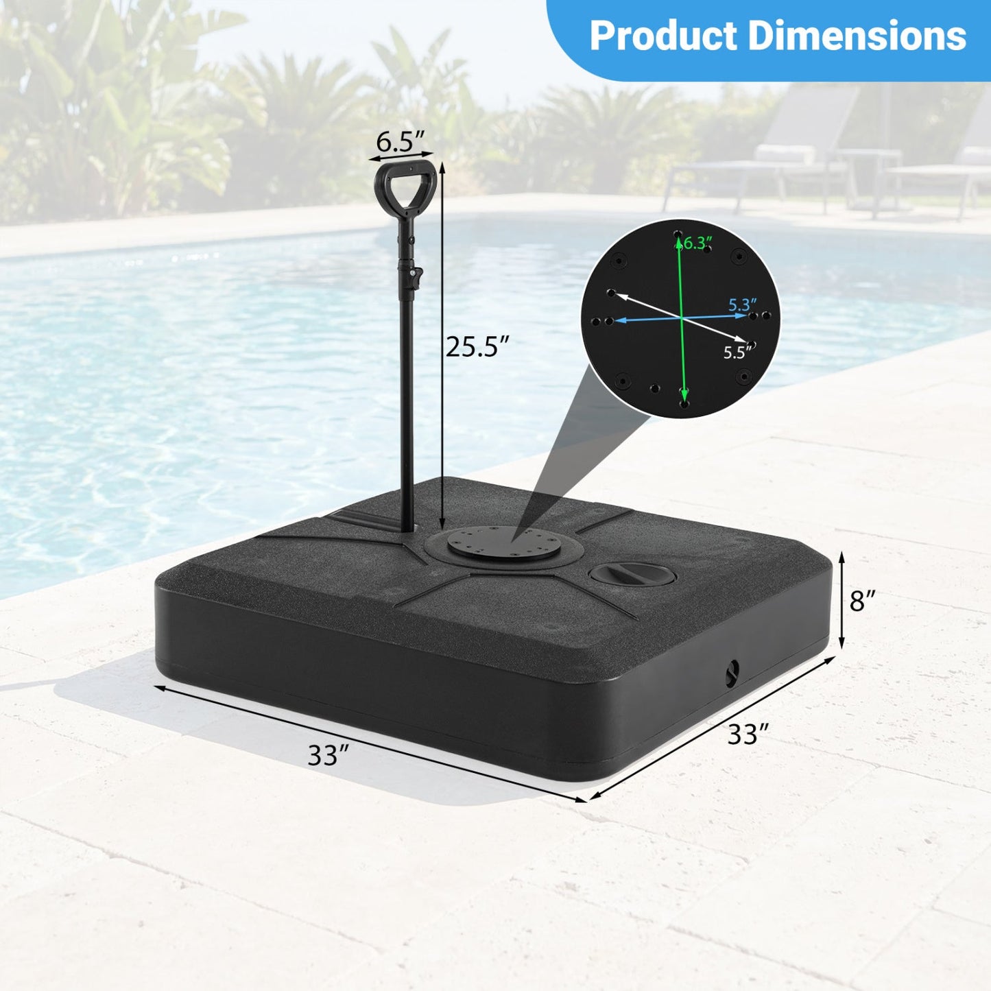 330 lbs Weighted Cantilever Umbrella Base with Wheels and Retractable Pull Rod