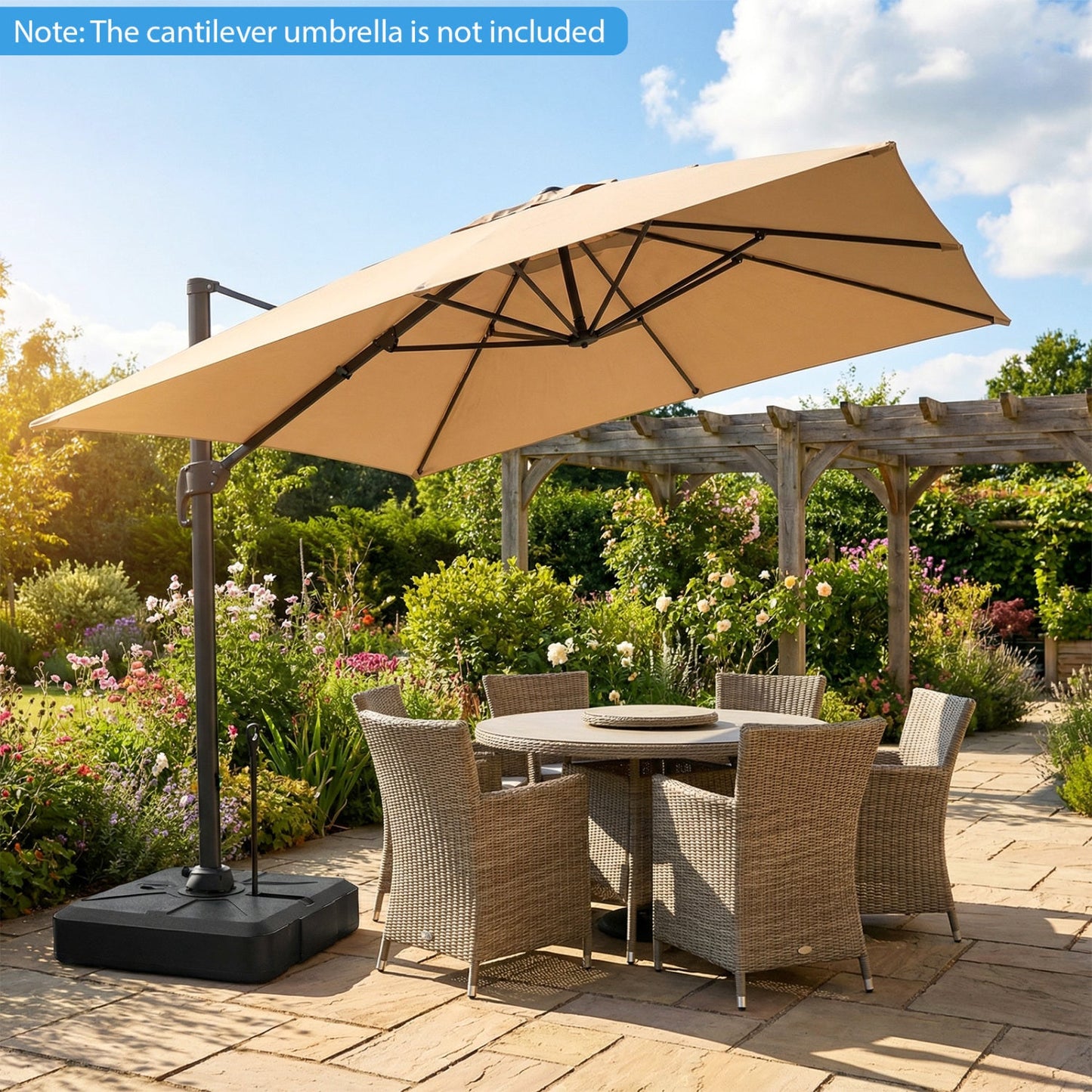 330 lbs Weighted Cantilever Umbrella Base with Wheels and Retractable Pull Rod