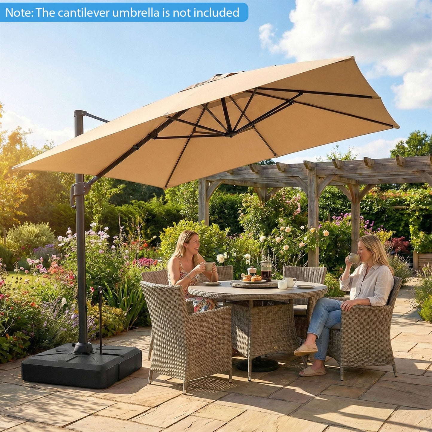 330 lbs Weighted Cantilever Umbrella Base with Wheels and Retractable Pull Rod