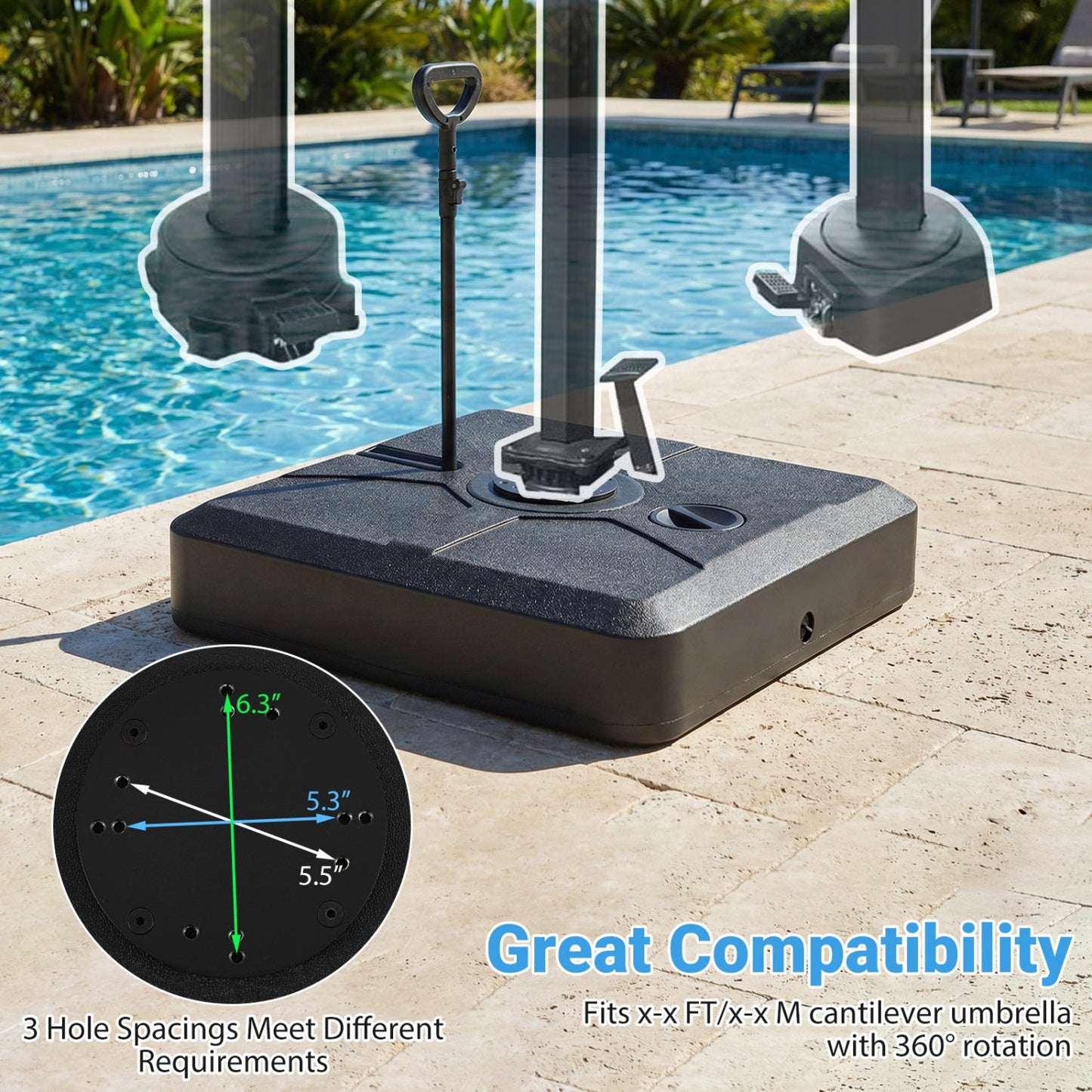 330 lbs Weighted Cantilever Umbrella Base with Wheels and Retractable Pull Rod