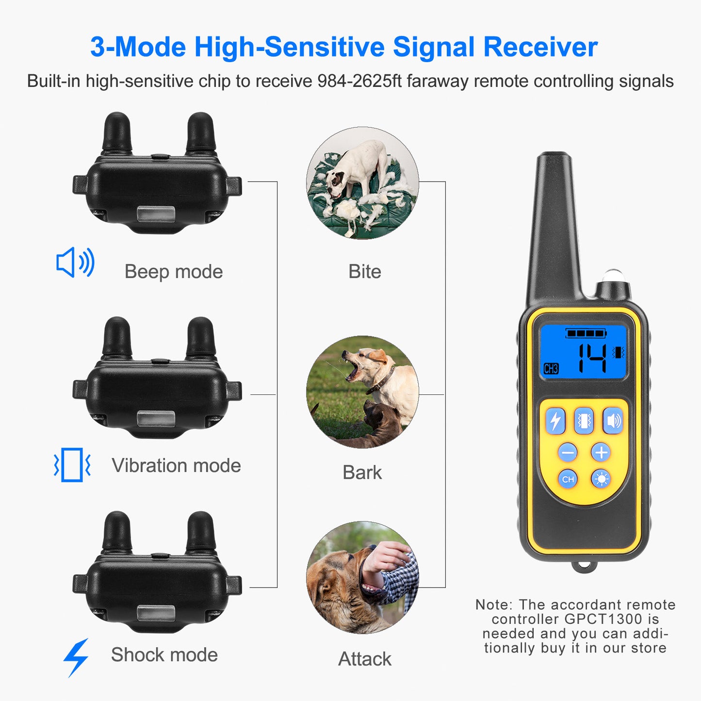 Dog Training Collar Receiver with Adjustable Belt IP67 Waterproof