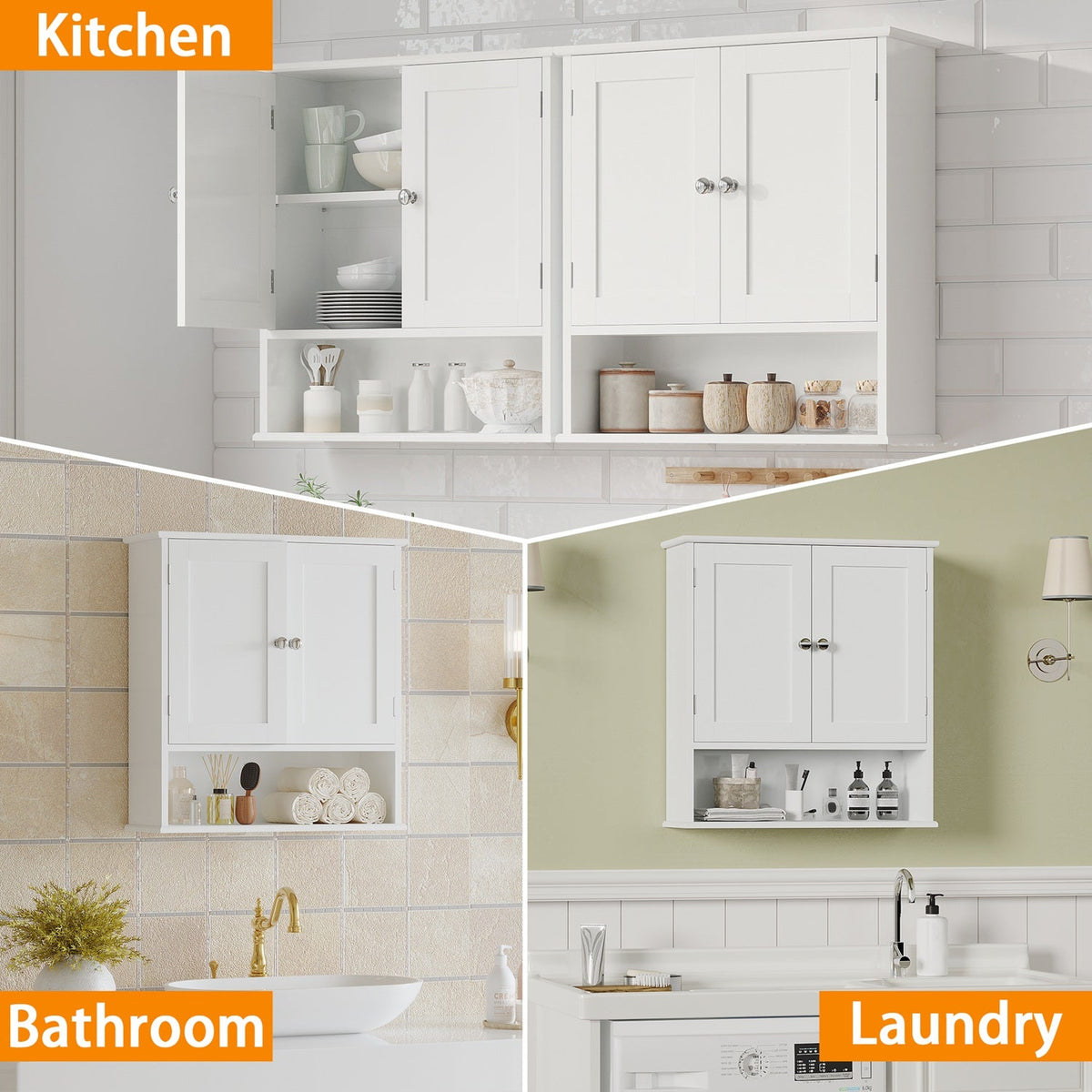 Wall Mounted Bathroom Cabinet with Adjustable Shelf & Doors