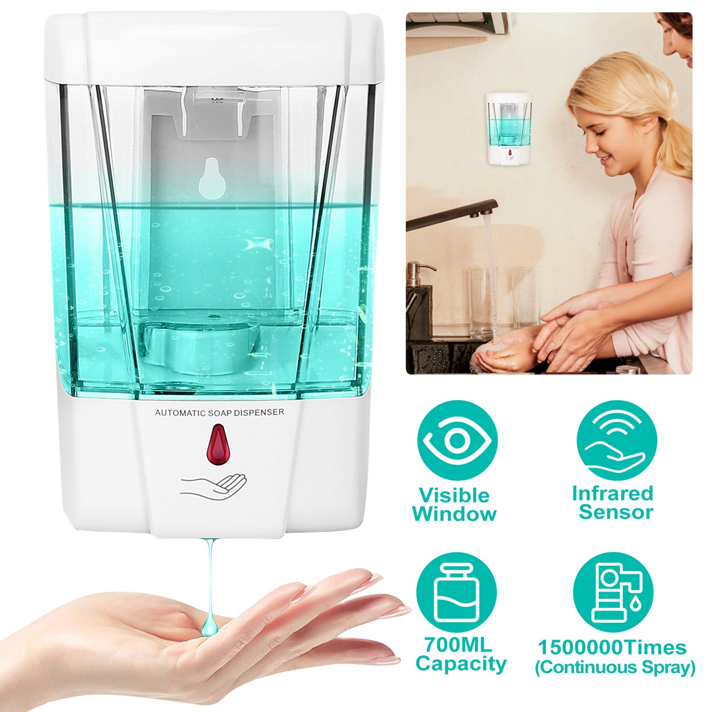 Automatic Soap Dispenser 700ML Wall Mounted Touchless Sensor