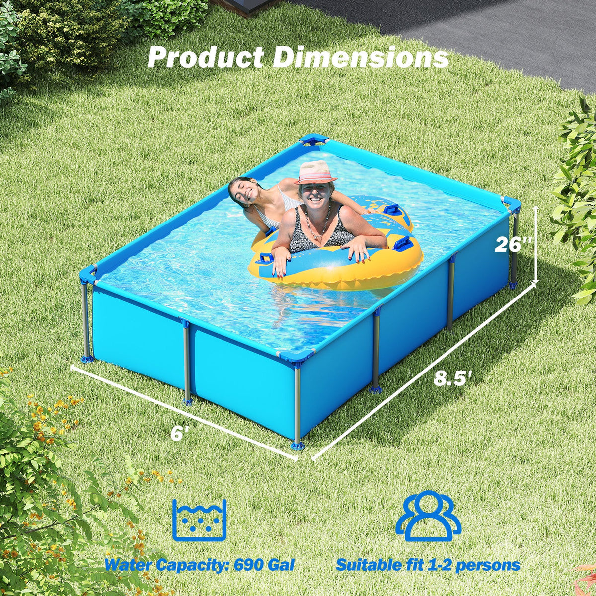 690/978/1158/1617 Gal Outdoor Family Swimming Pool with Metal Frame