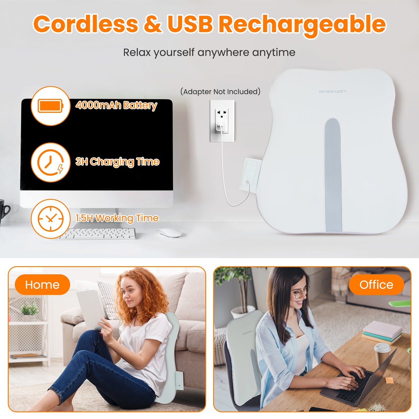 Shiatsu Back Massager with 3D Kneading & Cordless Design