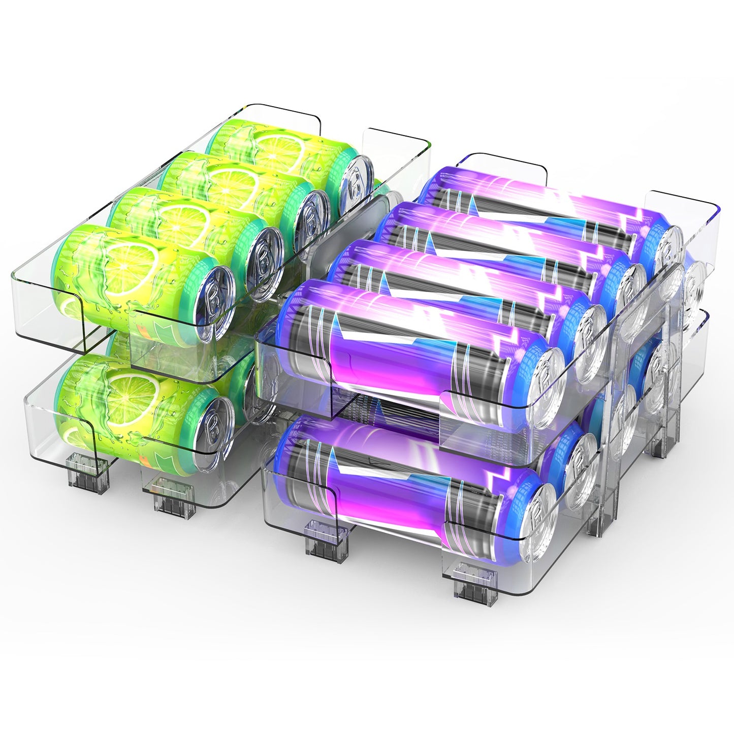 Adjustable Soda Can Organizer 2-Pack with Auto-Rolling Dispenser