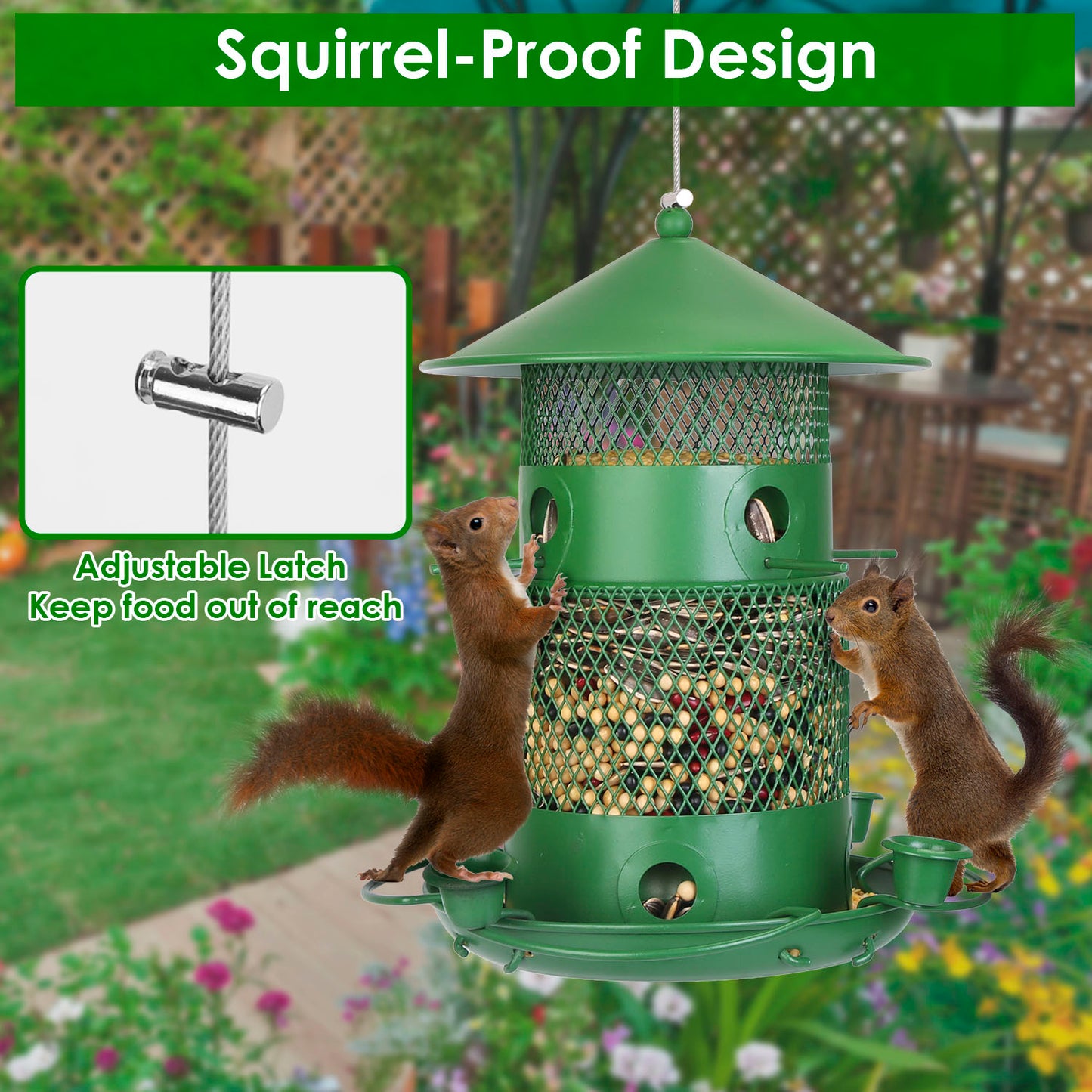 Squirrel-Proof Metal Bird Feeder with Water Cups & Perches