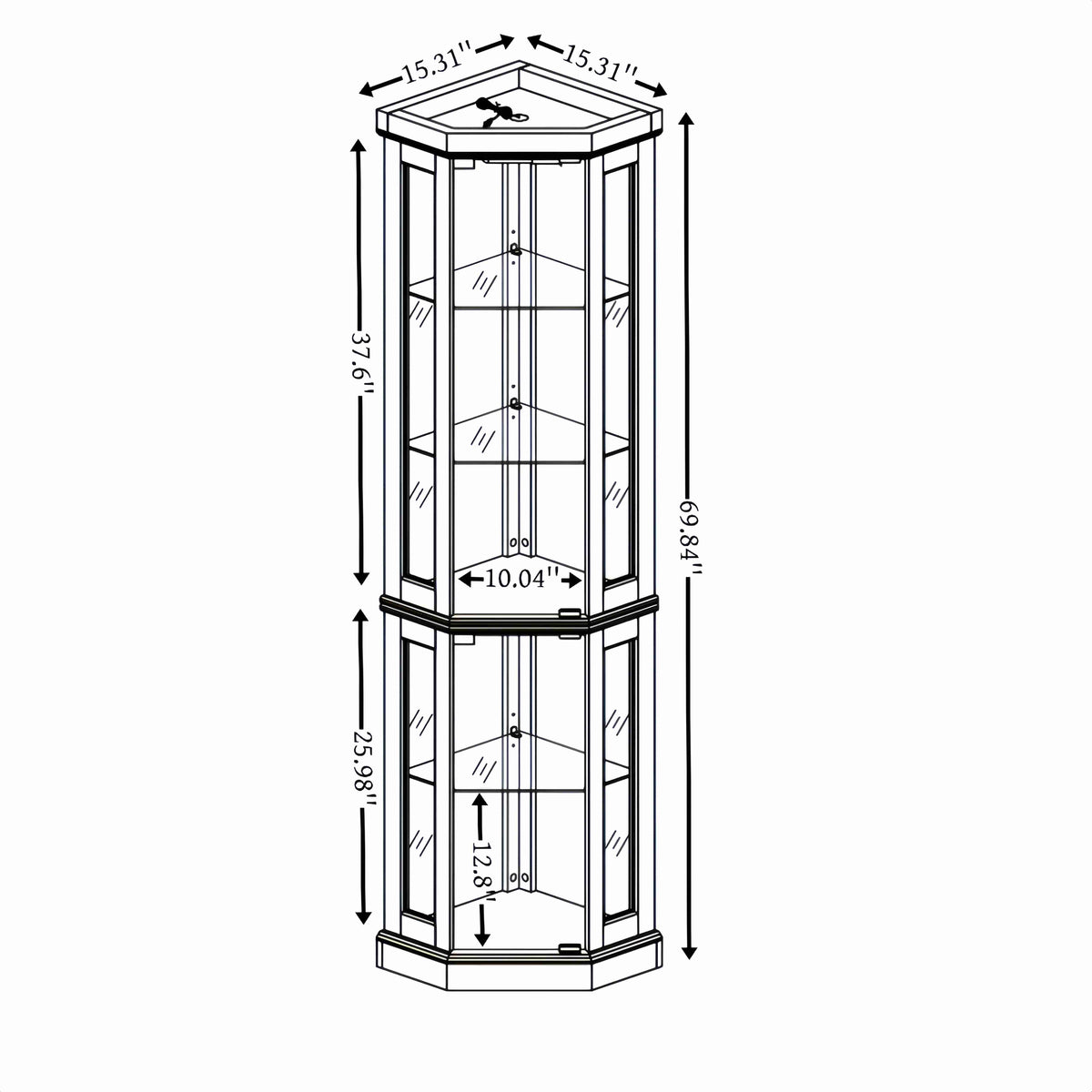 5-Tier Lighted Corner Curio Cabinet with Adjustable Glass Shelves