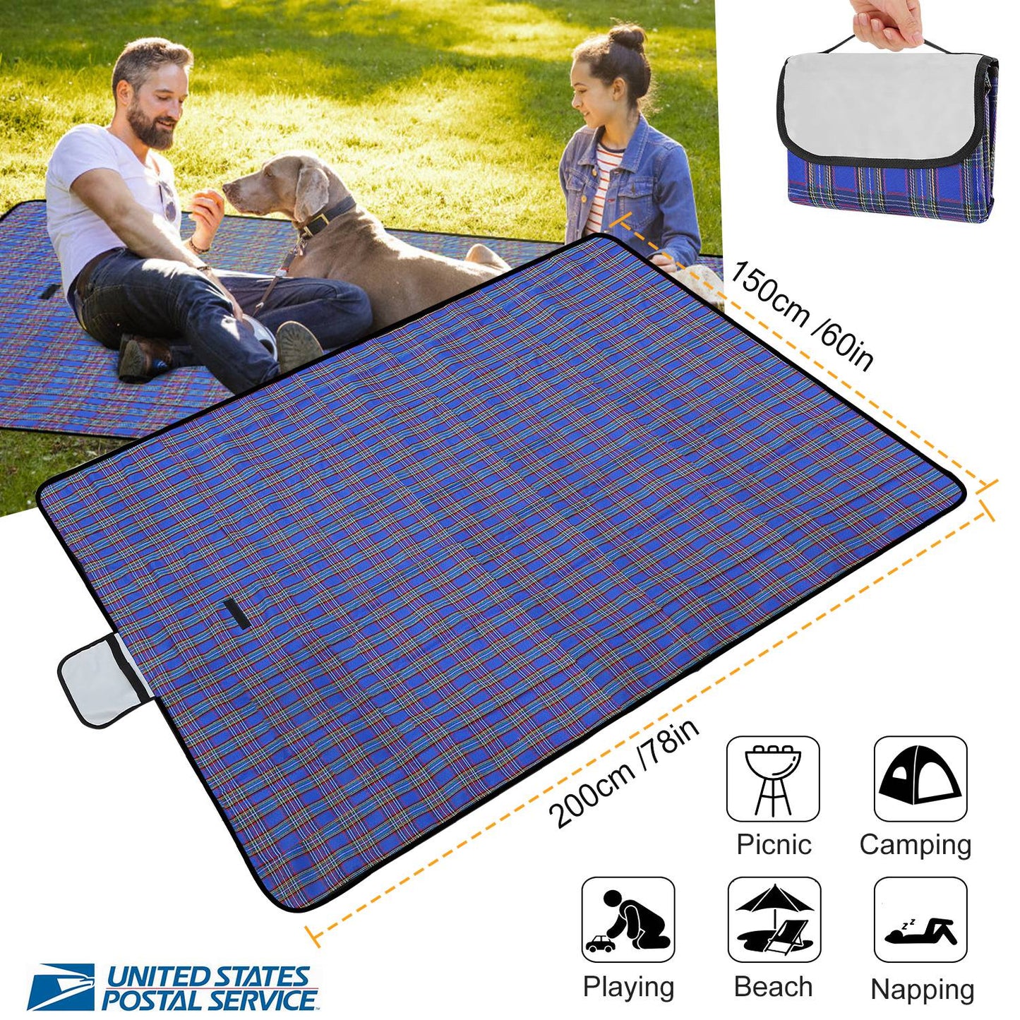 Waterproof Picnic Blanket 60x78 with Carrying Strap