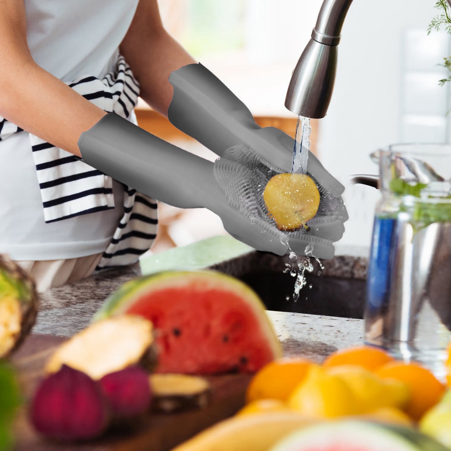 Silicone Dishwashing Gloves with Scrubbing Bristles