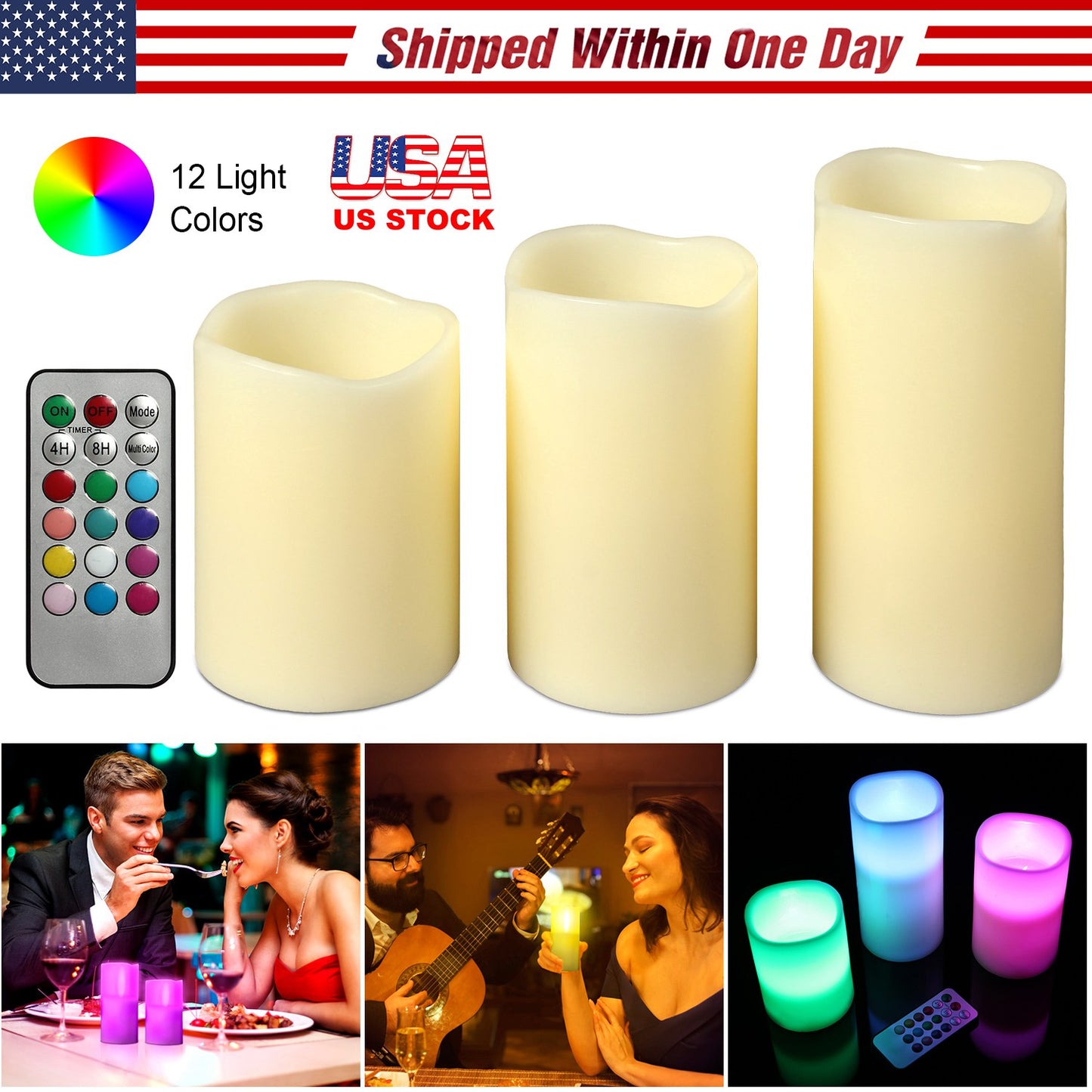 Flameless LED Candles with Remote Control - 3 Pack