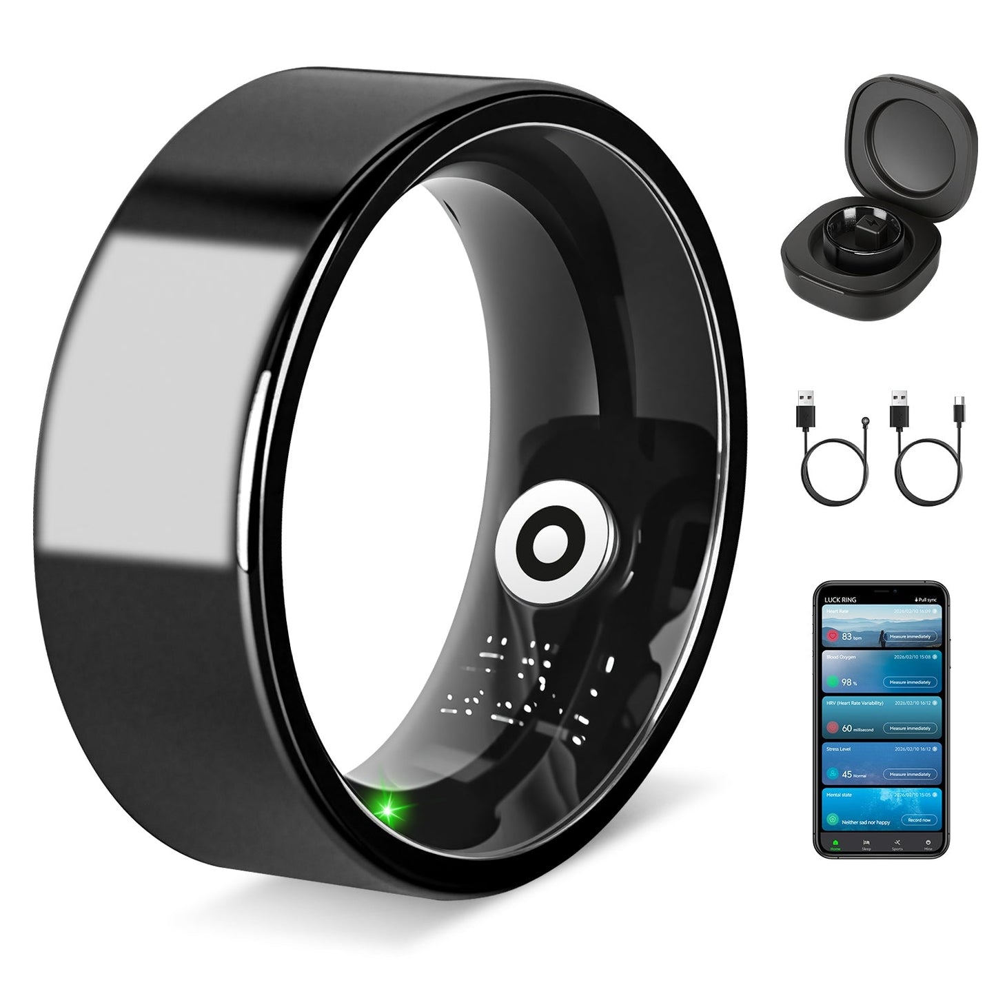 Smart Ring Health Tracker Fitness/Sleep/Stress/HRV Tracker with Charging Case Magnetic Charging Cable for Women's & Men Compatible with iOS & Android 7-