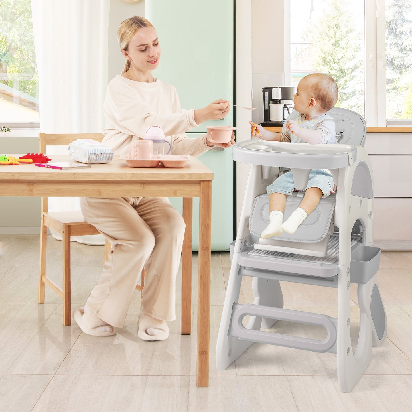 Convertible Baby High Chair with Adjustable Backrest & Tray