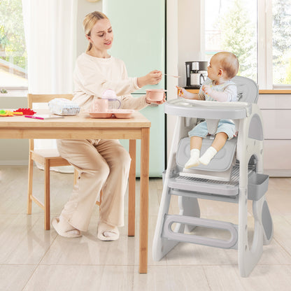 Convertible Baby High Chair with Adjustable Backrest & Tray
