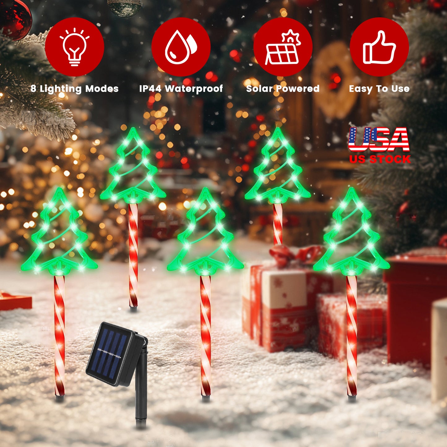 Solar Christmas Pathway Lights 5-Pack with 8 Lighting Modes