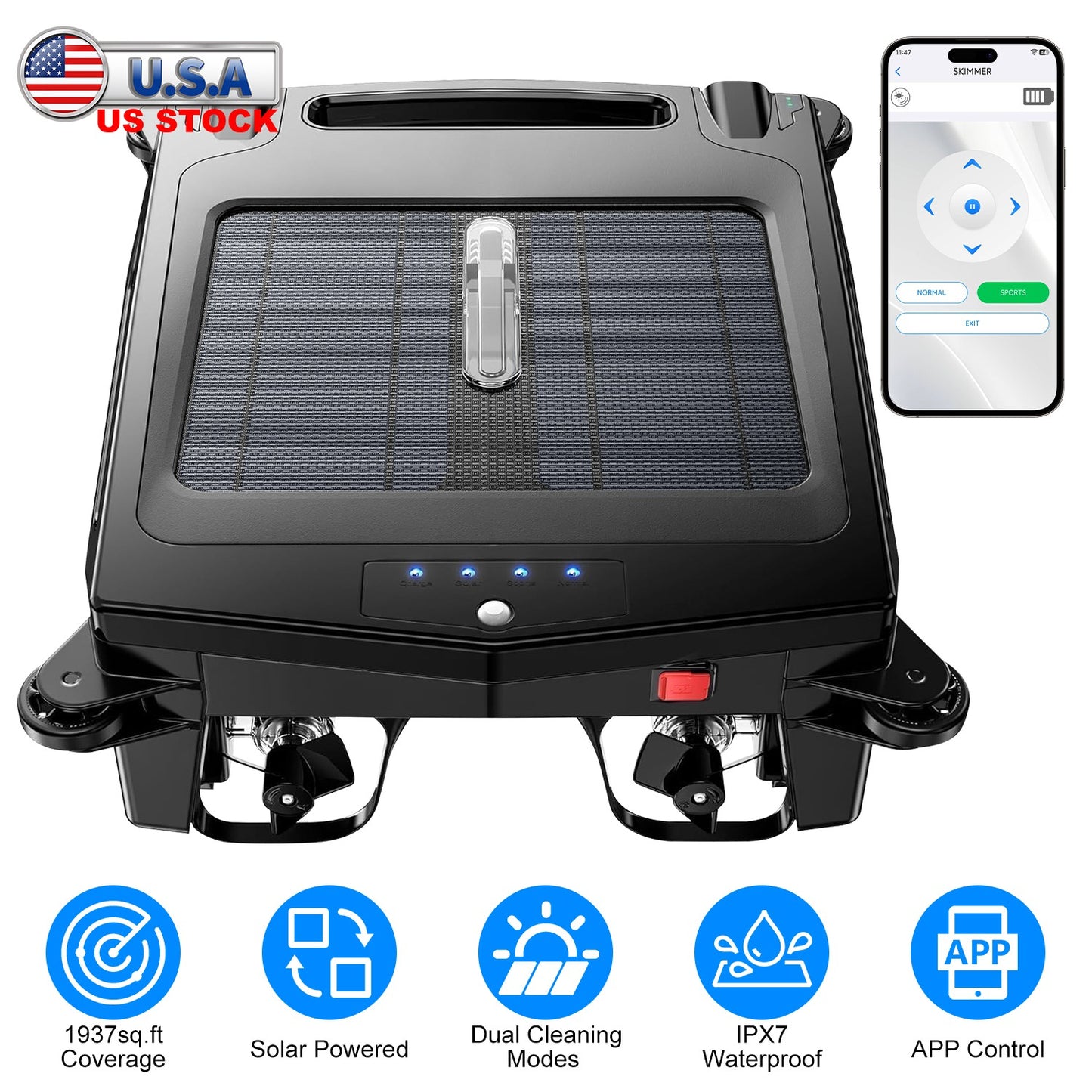 Solar Robotic Pool Skimmer with Dual Charging & App Control