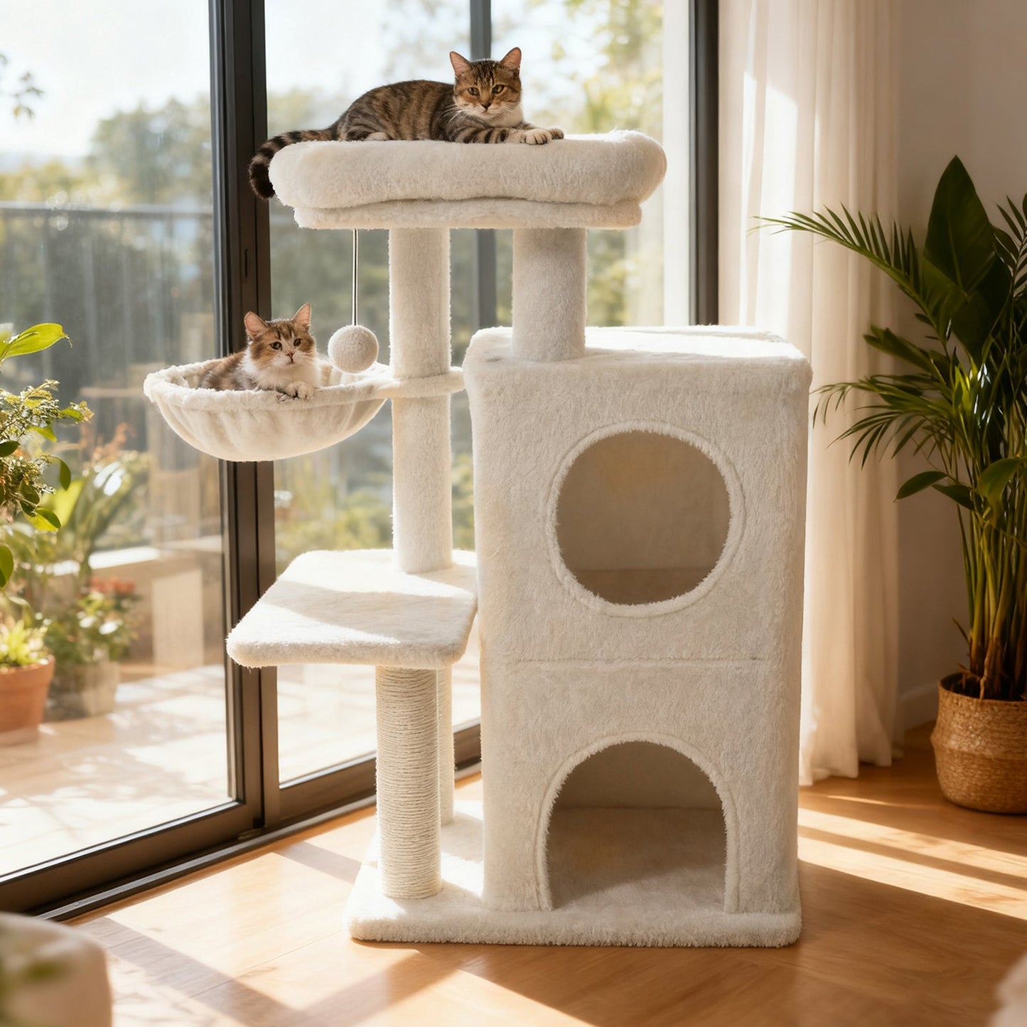 33.5 Inch Cute Kitten Tower with 2-Tier Condo and Padded Top Perch