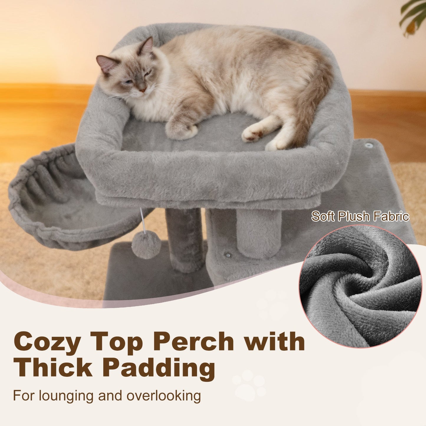 33.5 Inch Cute Kitten Tower with 2-Tier Condo and Padded Top Perch