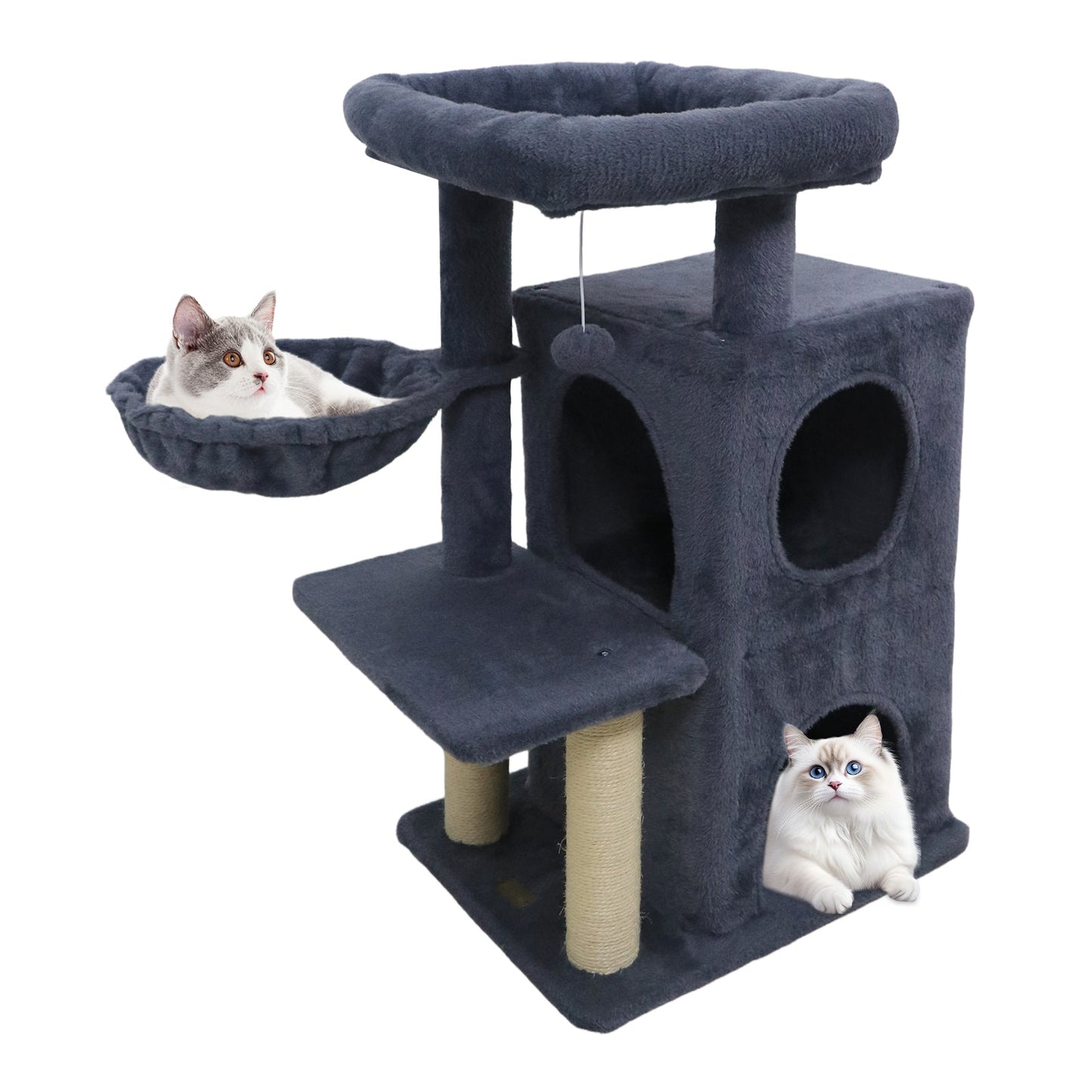 33.5 Inch Cute Kitten Tower with 2-Tier Condo and Padded Top Perch