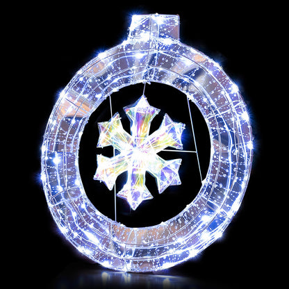 33 Inch Lighted Snowflake Wreath with Hanging Ring and Support Bracket