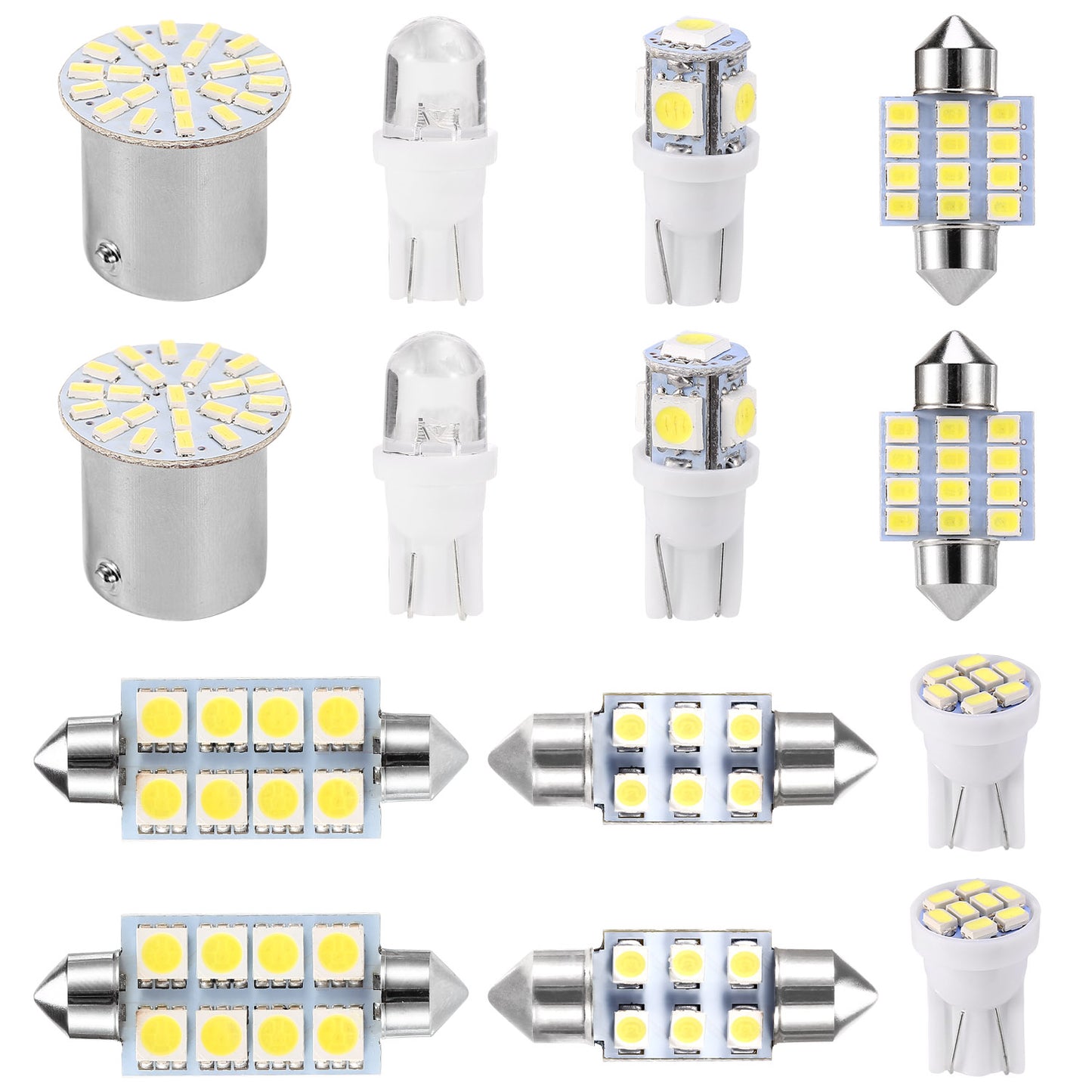 LED Interior Light Bulb Kit for Car - 14 Piece Set, 6000K White