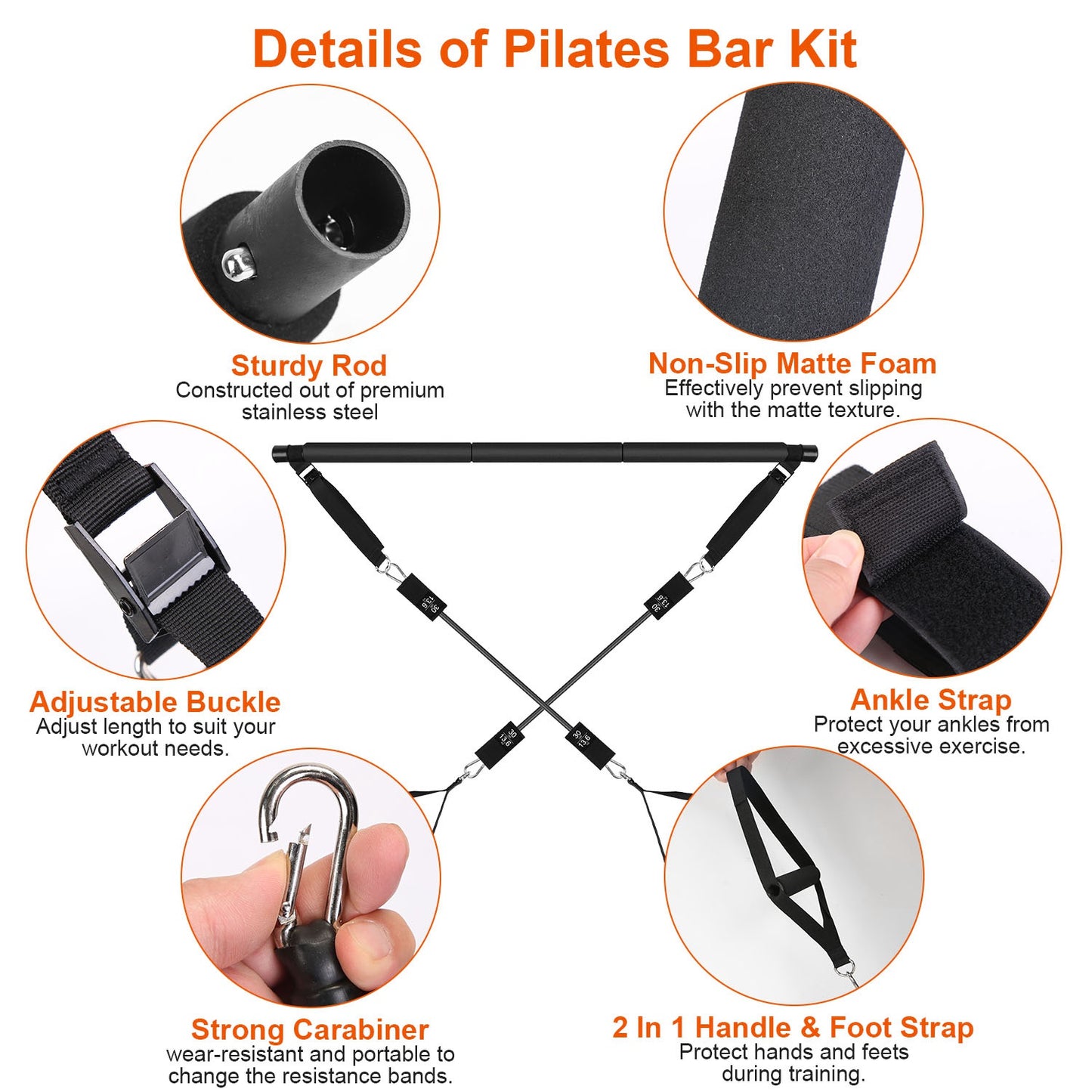 Pilates Bar Kit with 100LBS Resistance Bands & Accessories