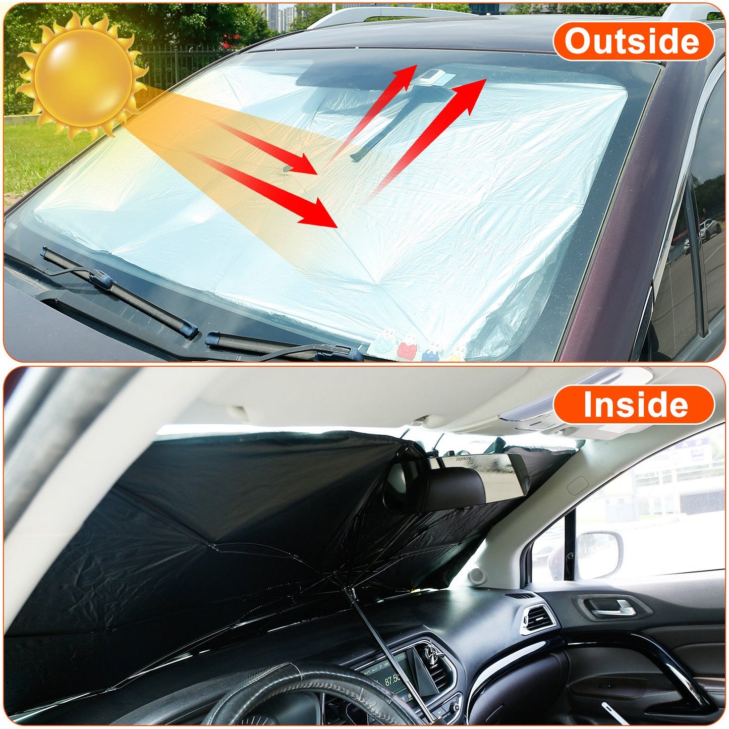 Foldable Car Windshield Sun Shade Umbrella 51x31 Inch