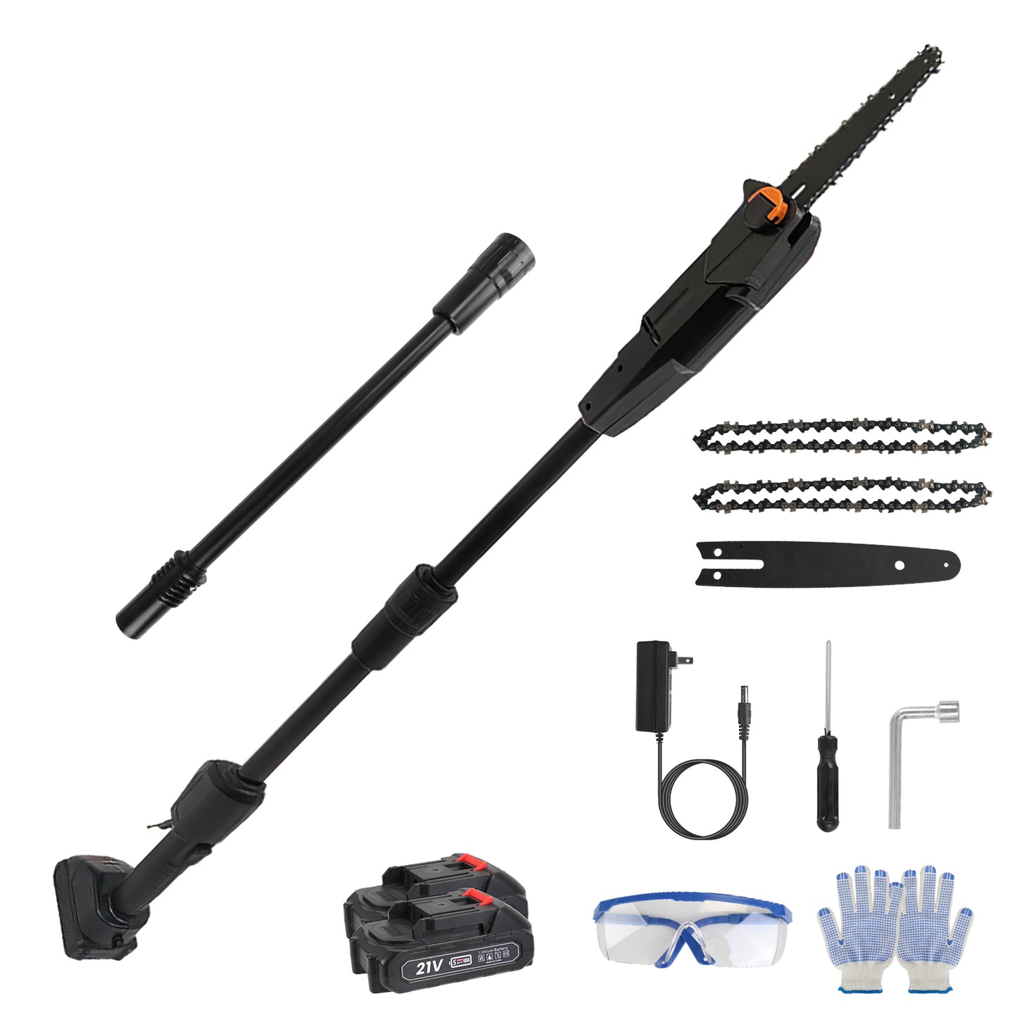Cordless Pole Saw 6in Extendable 7.4ft with 2 Batteries