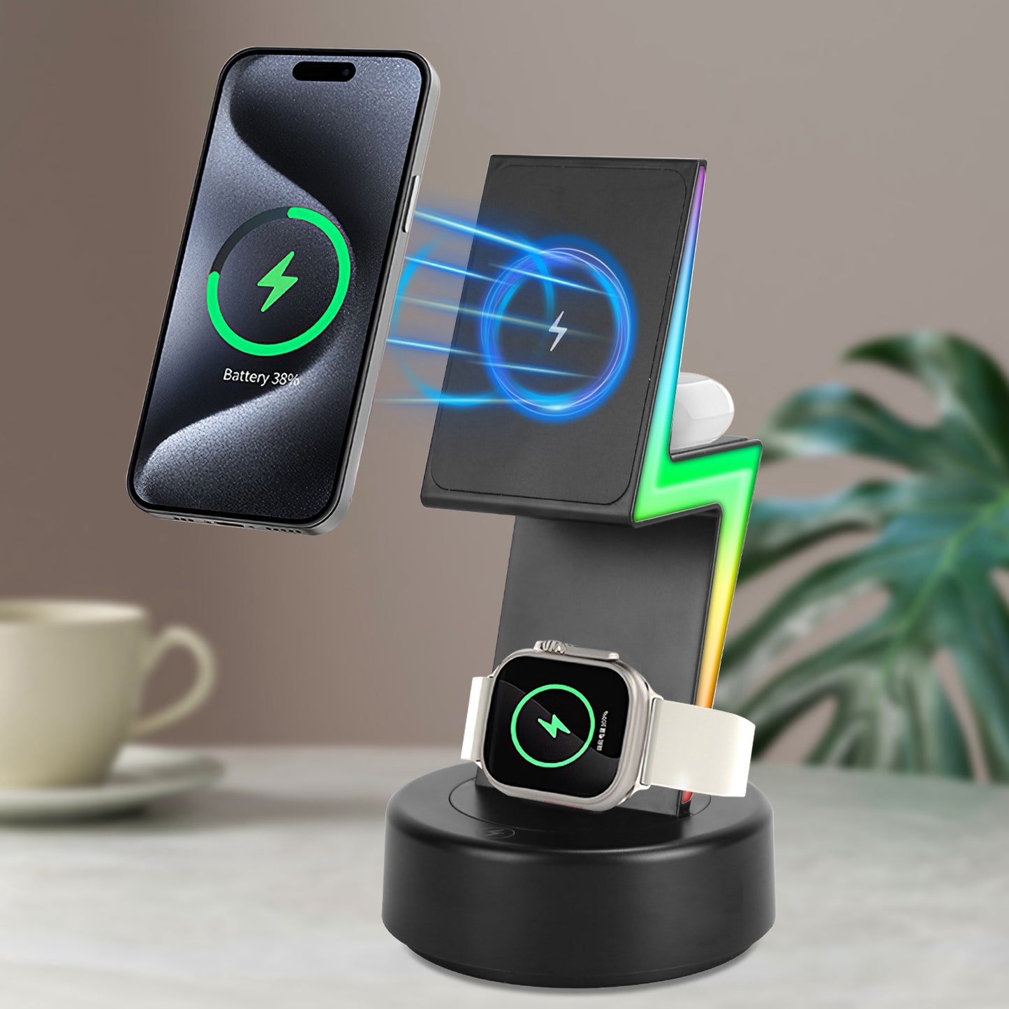 3-in-1 Magnetic Wireless Charging Station with RGB Lighting