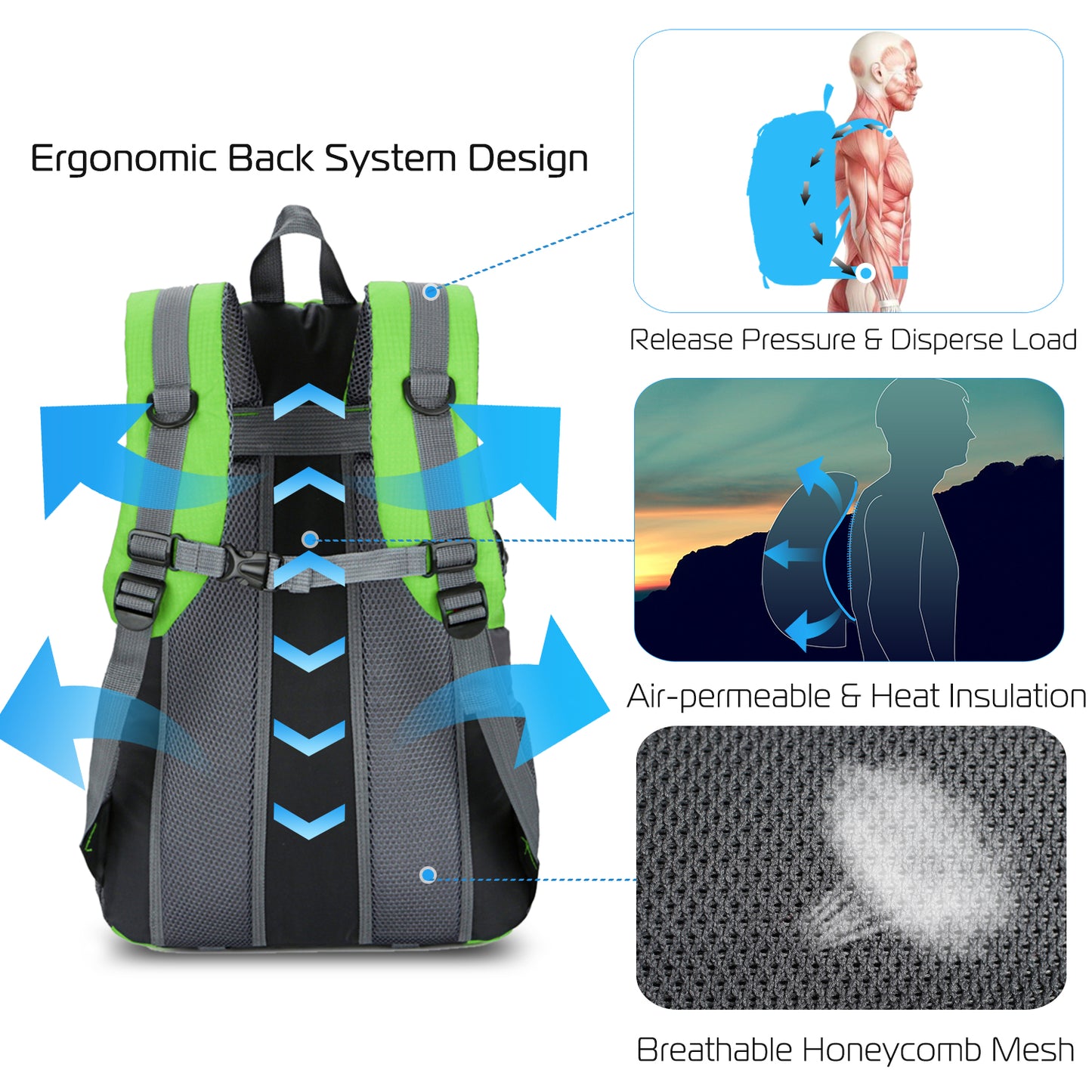 36L Waterproof Hiking Backpack with Ergonomic Design