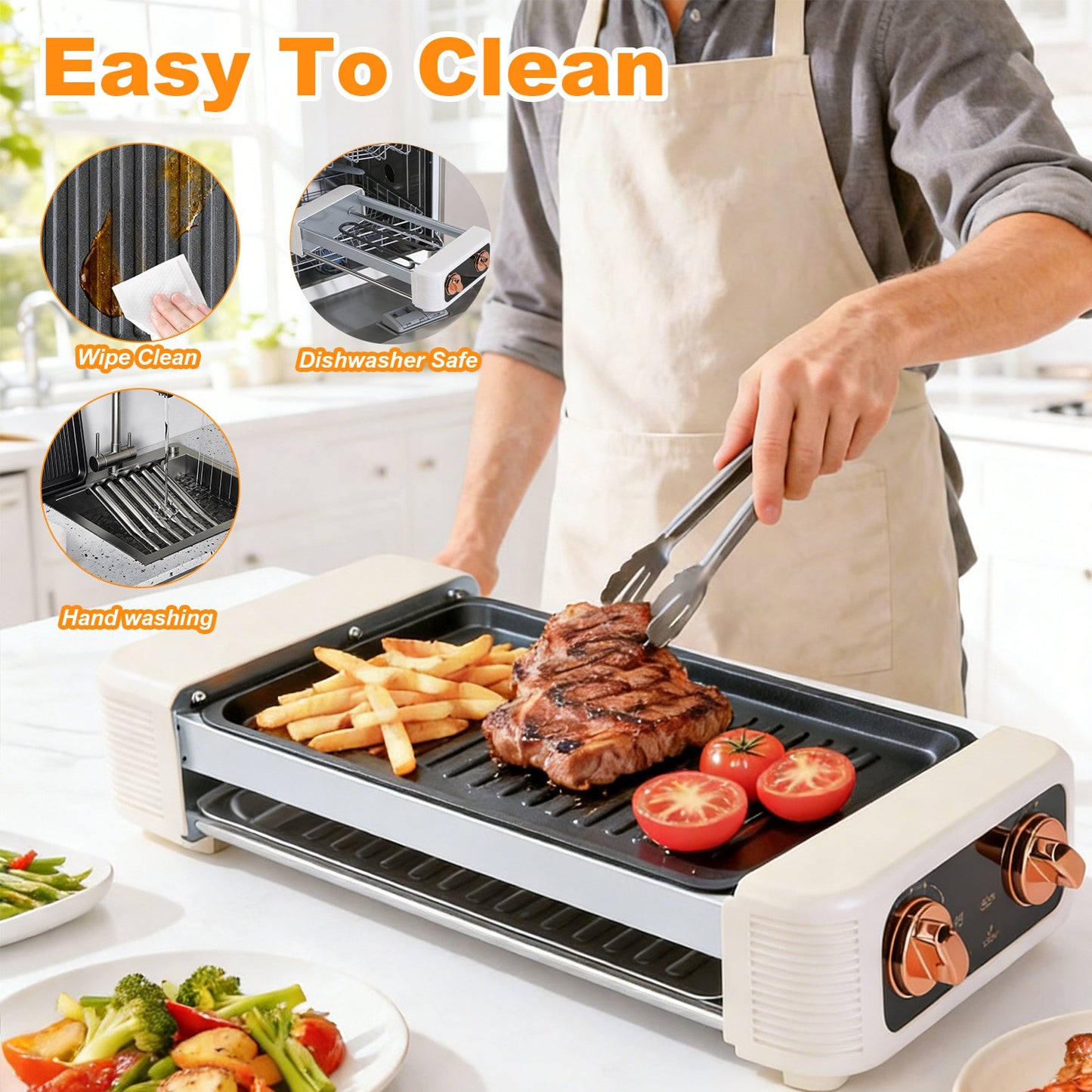 Electric Hot Dog Roller Grill with Griddle - 3-in-1 Cooker