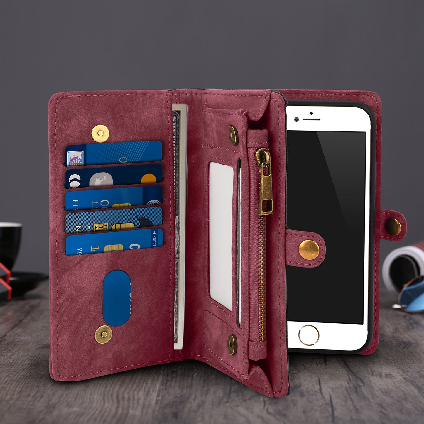 iPhone 7 Plus Wallet Case with Detachable Magnetic Cover